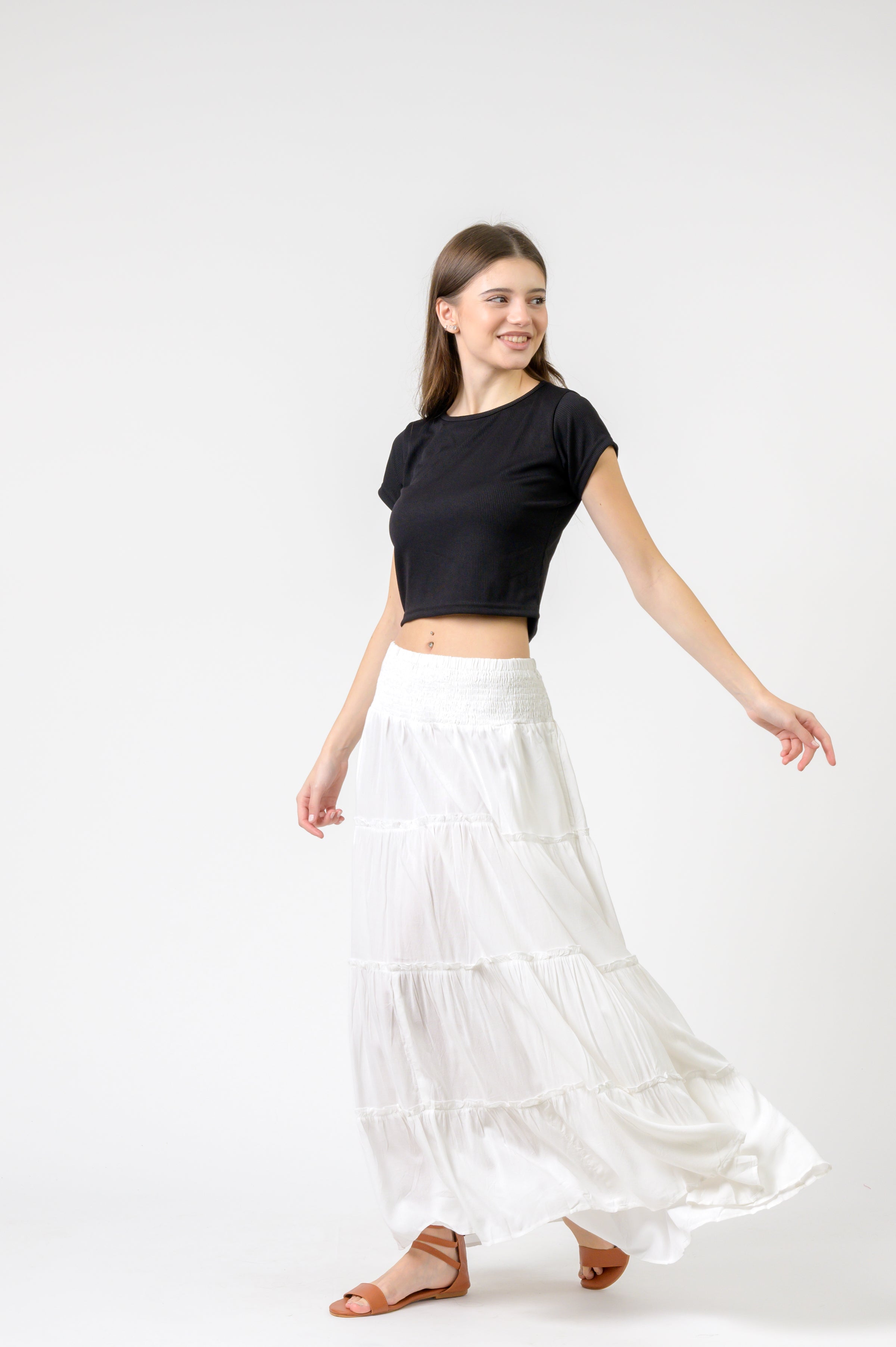 Rhea Plain Block Tiered Skirt