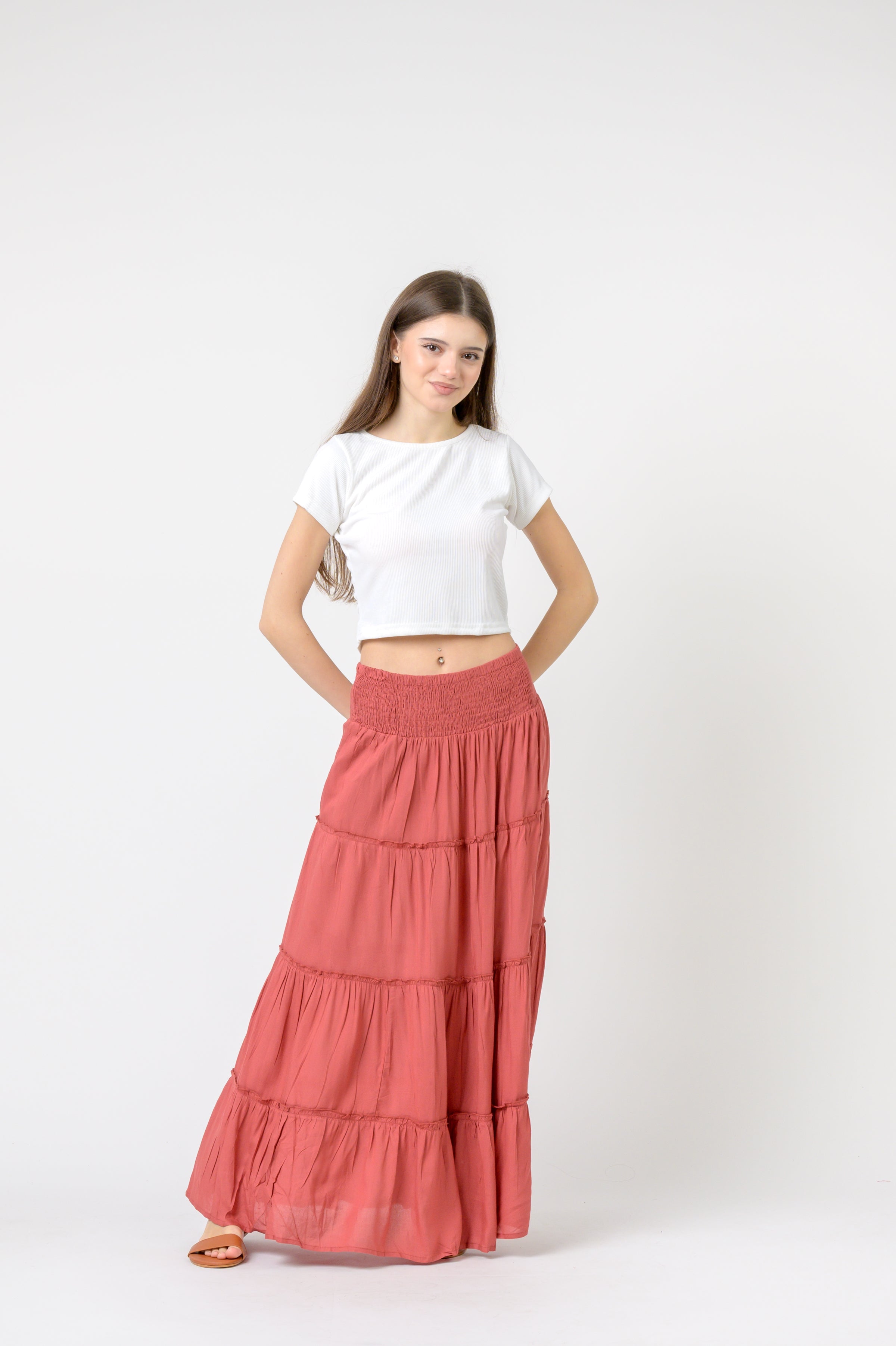 Rhea Plain Block Tiered Skirt