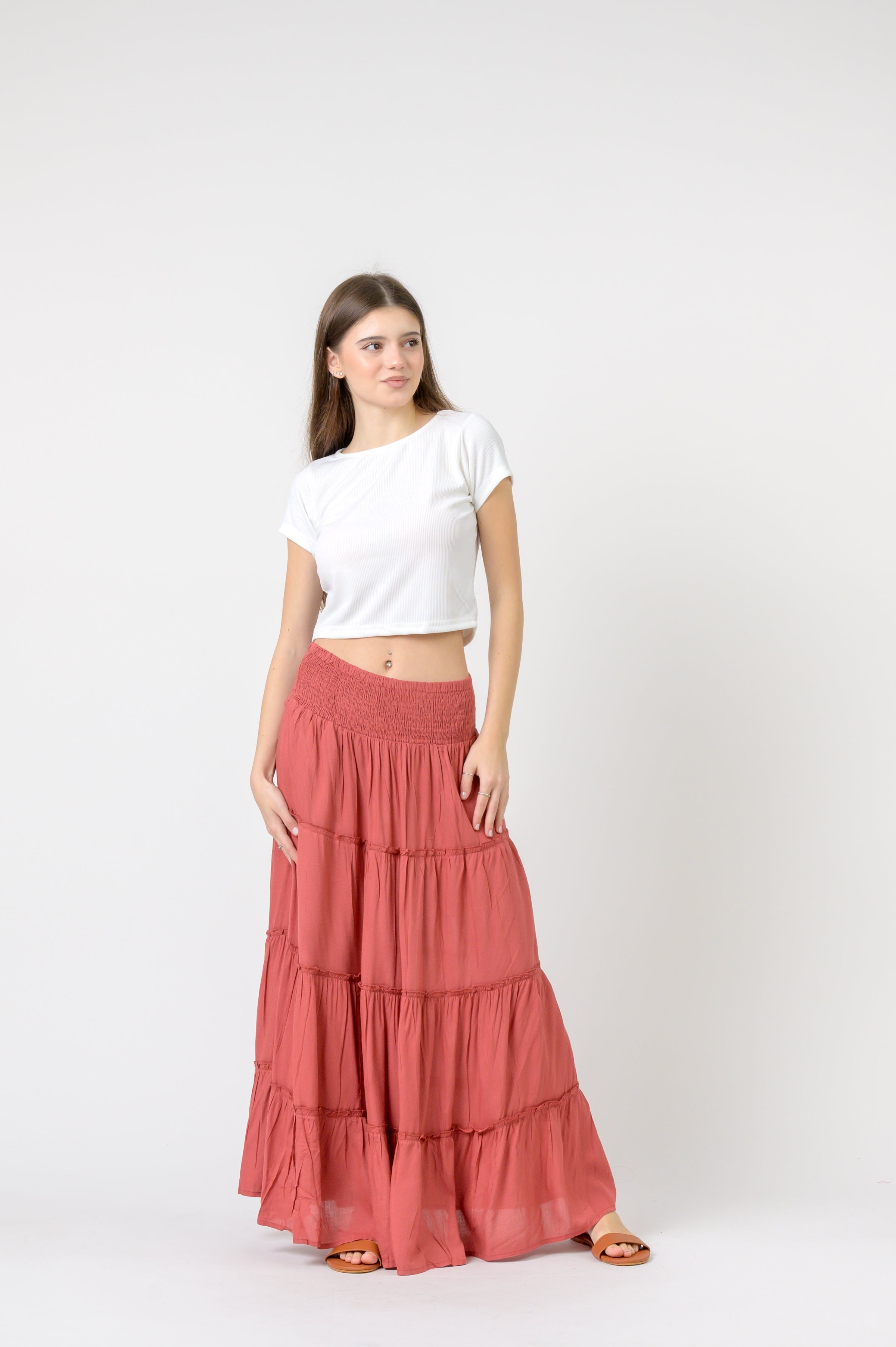 Rhea Plain Block Tiered Skirt
