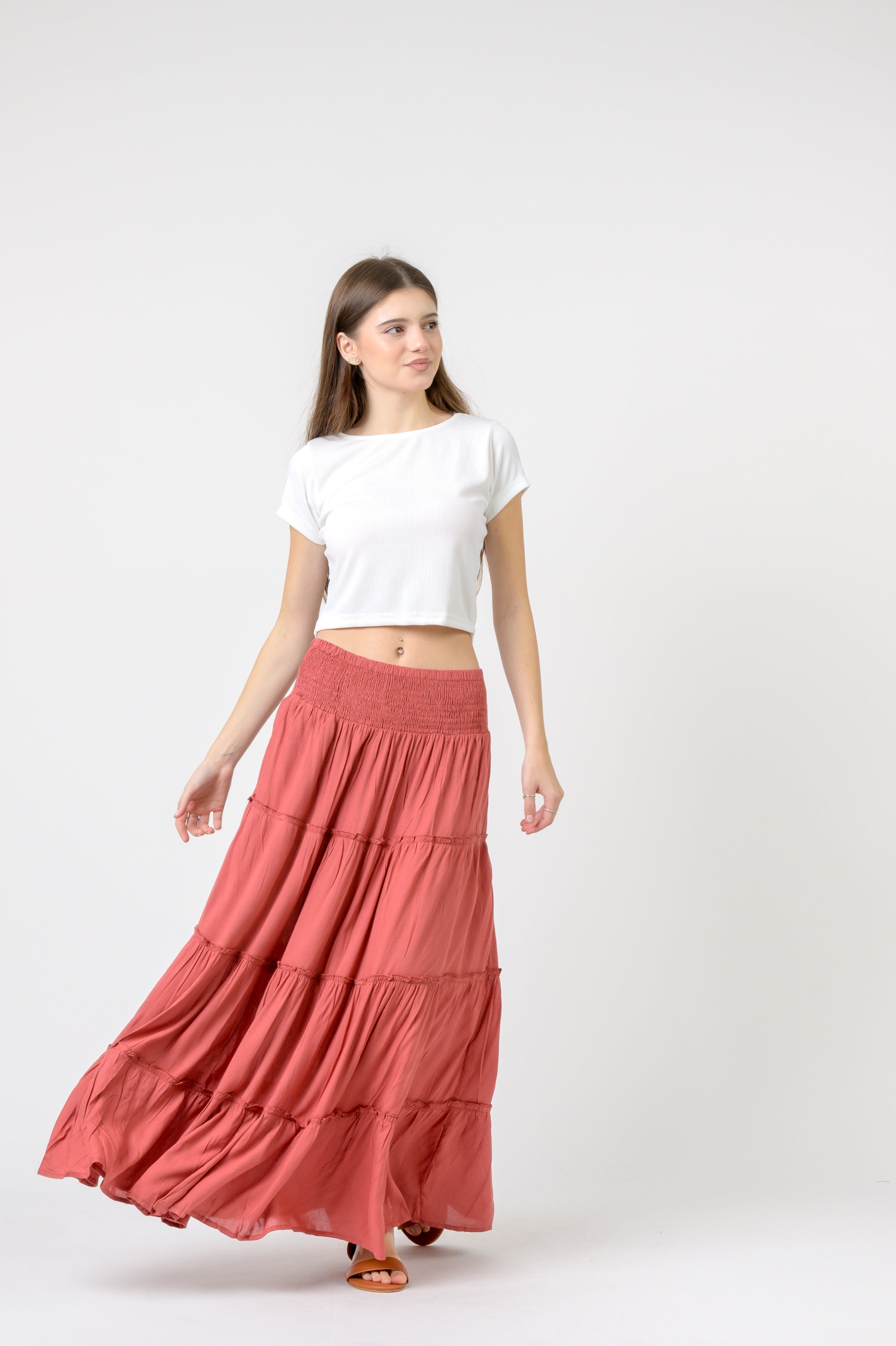 Rhea Plain Block Tiered Skirt