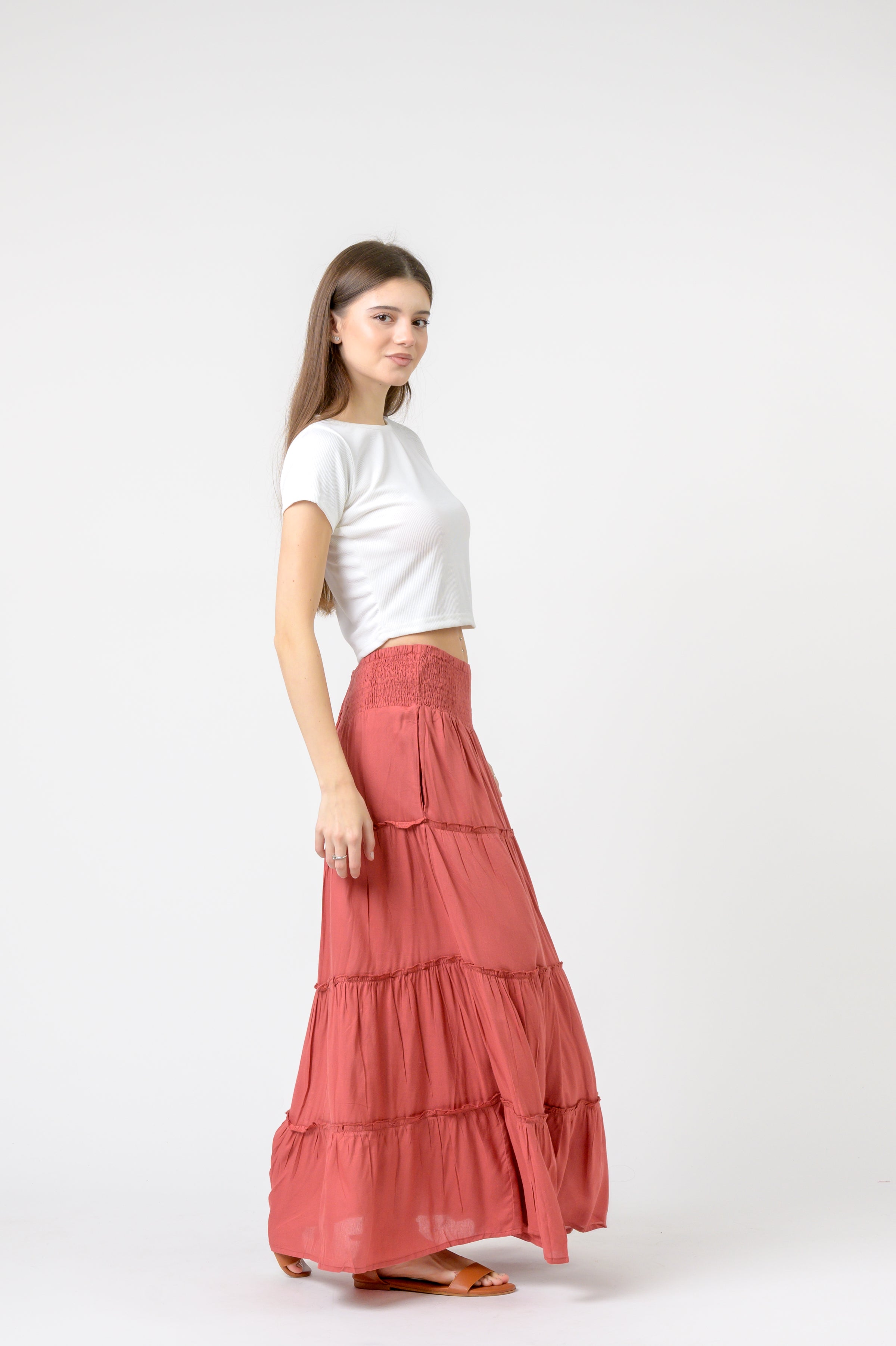 Rhea Plain Block Tiered Skirt