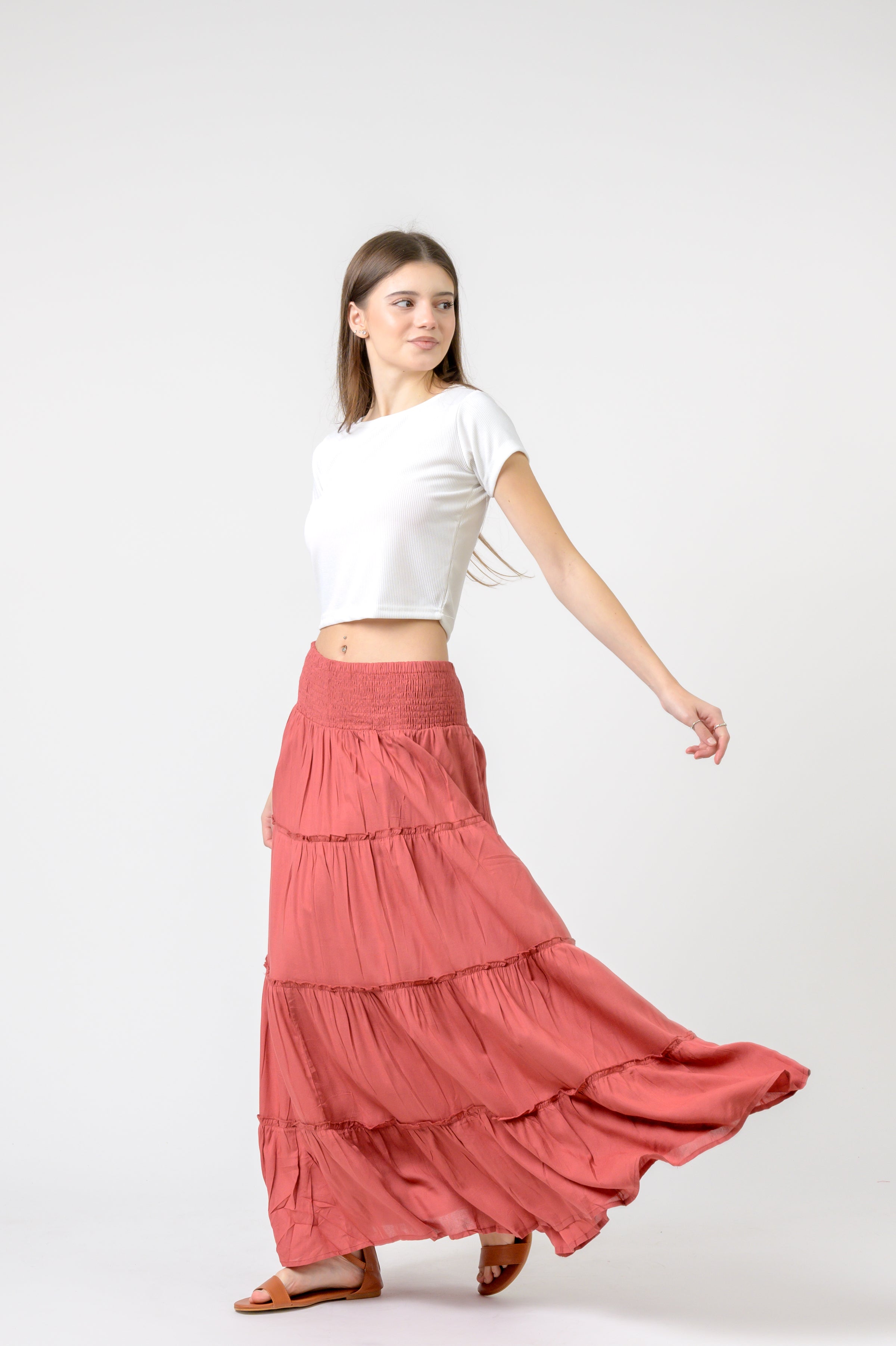 Rhea Plain Block Tiered Skirt