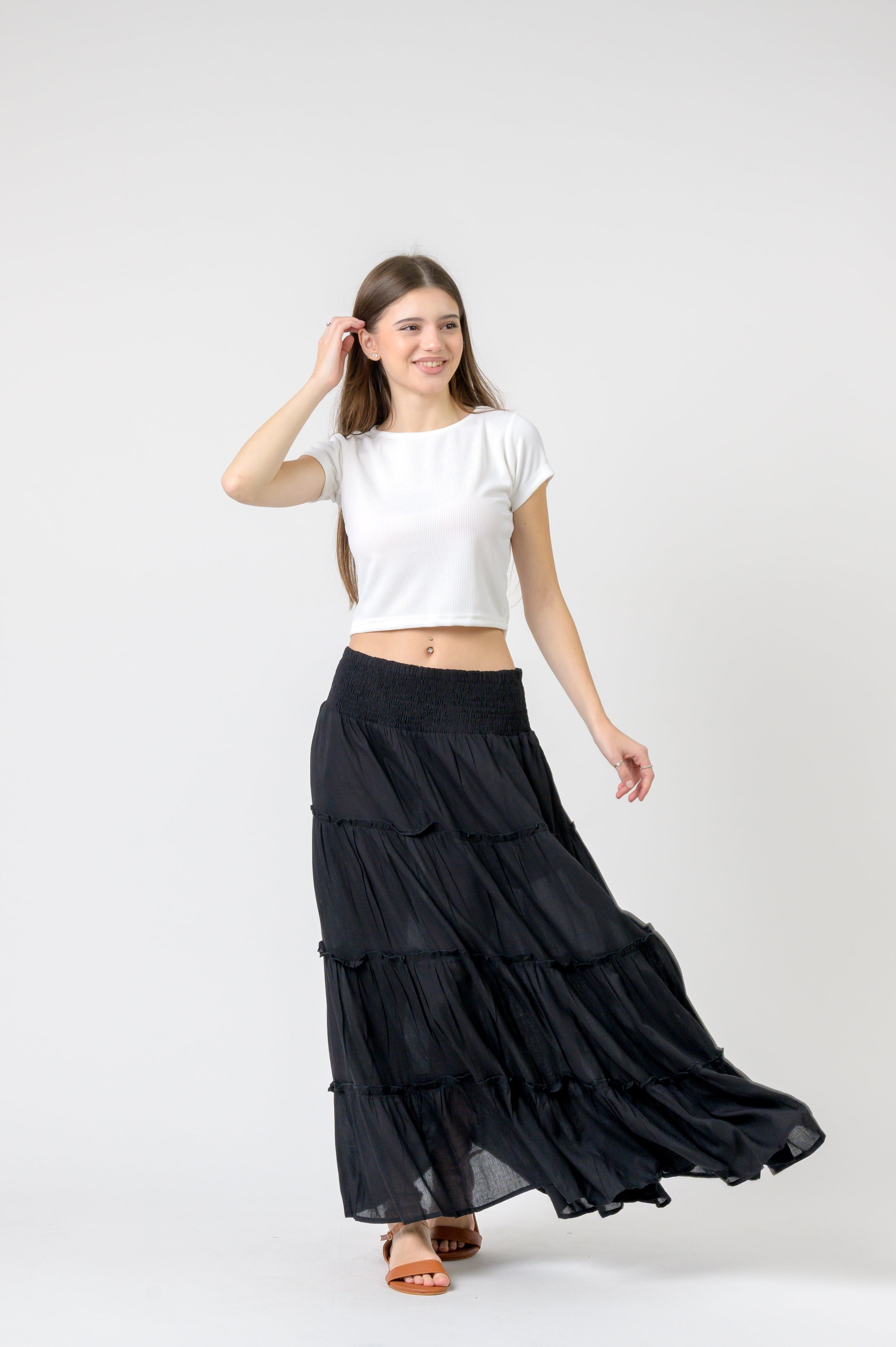 Rhea Plain Block Tiered Skirt