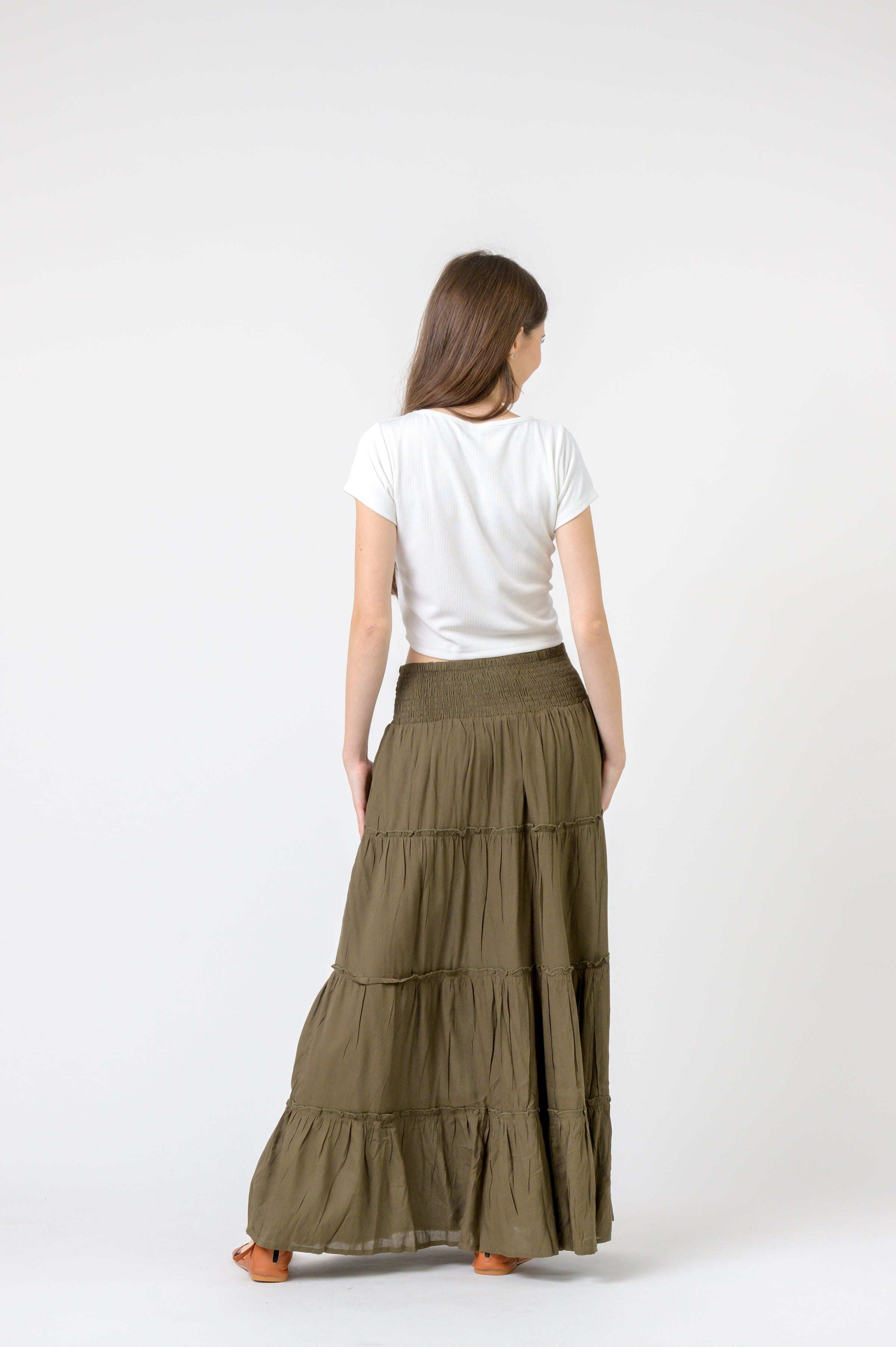 Rhea Plain Block Tiered Skirt