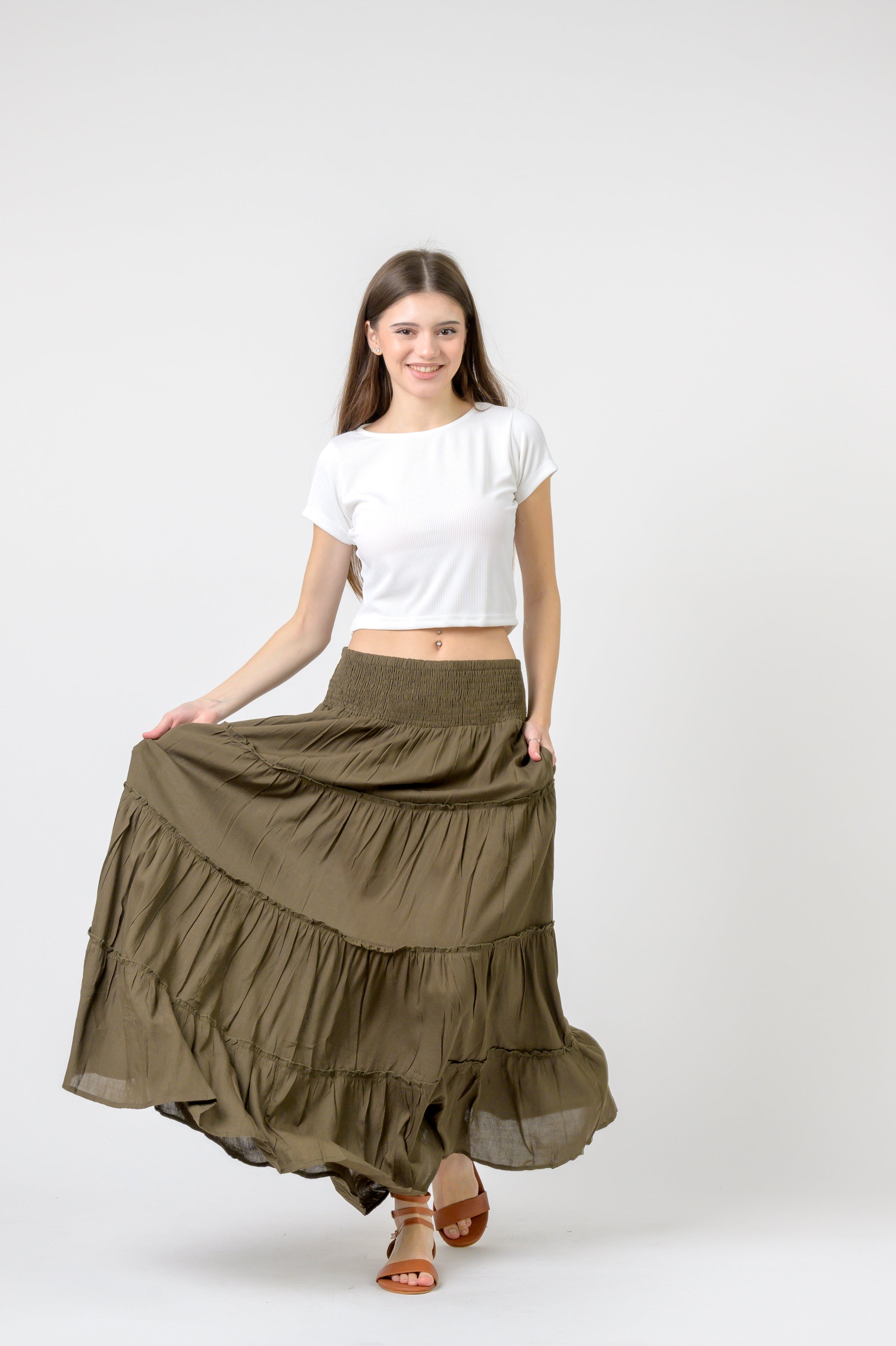 Rhea Plain Block Tiered Skirt