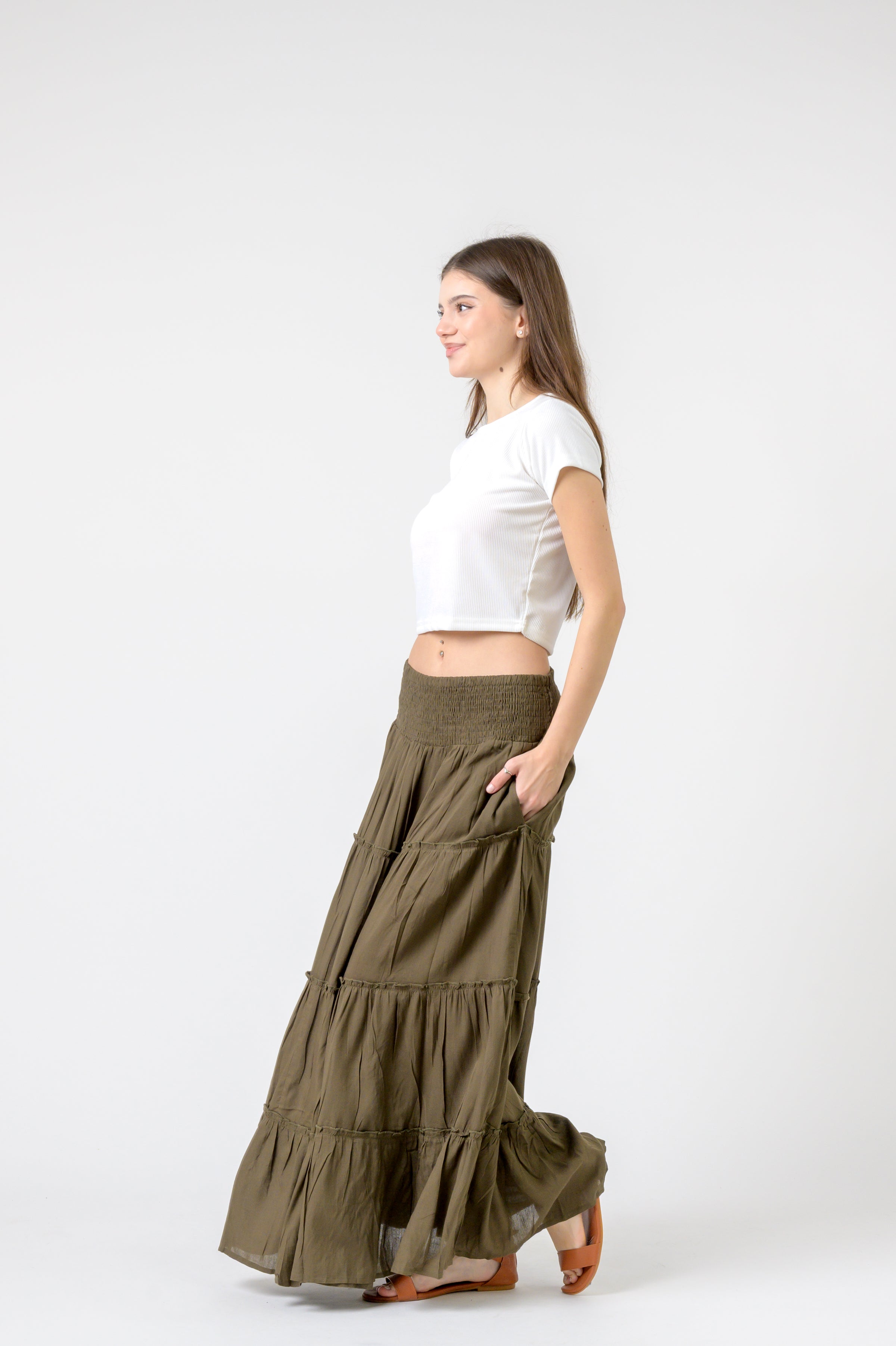 Rhea Plain Block Tiered Skirt