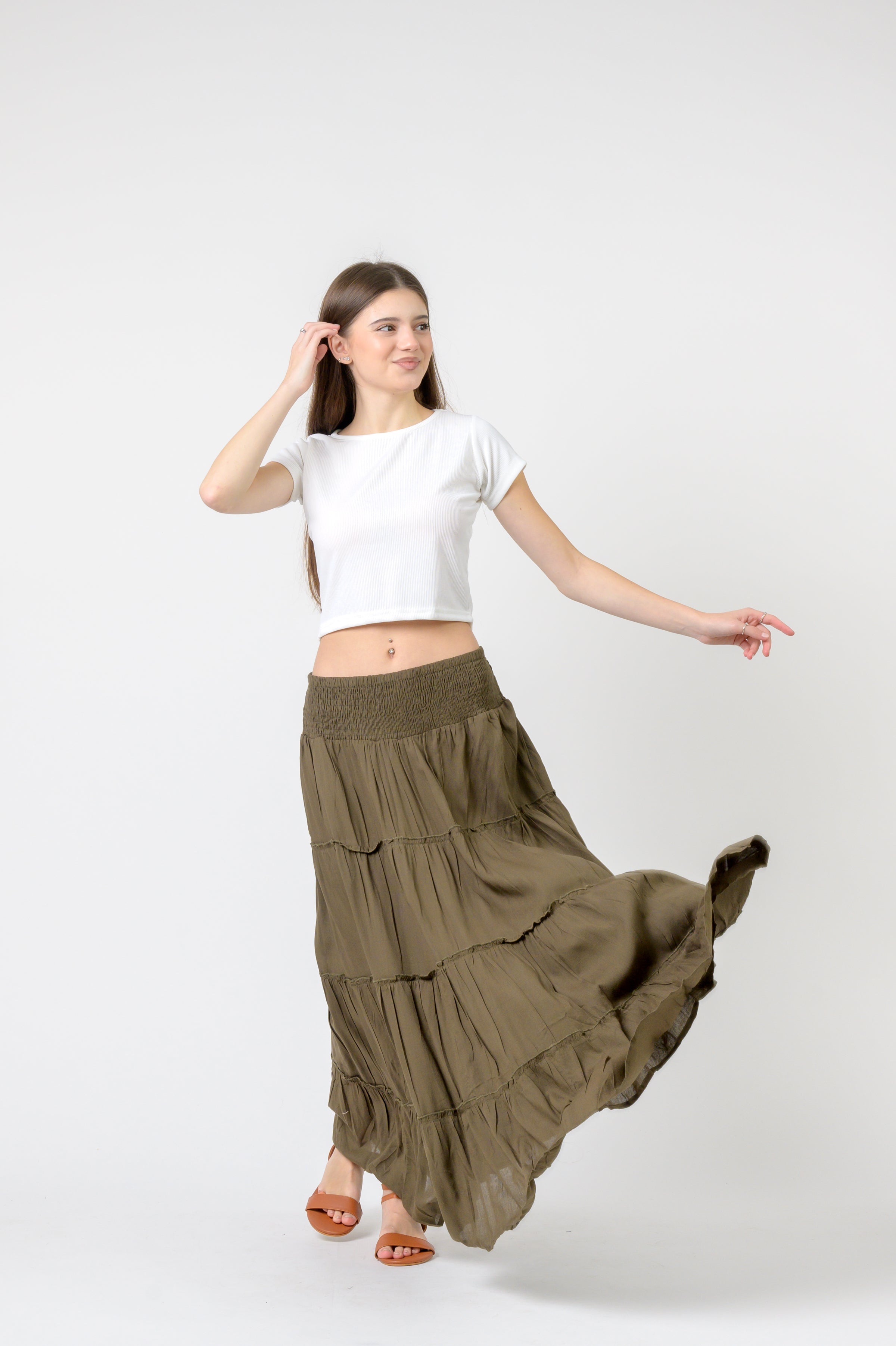 Rhea Plain Block Tiered Skirt