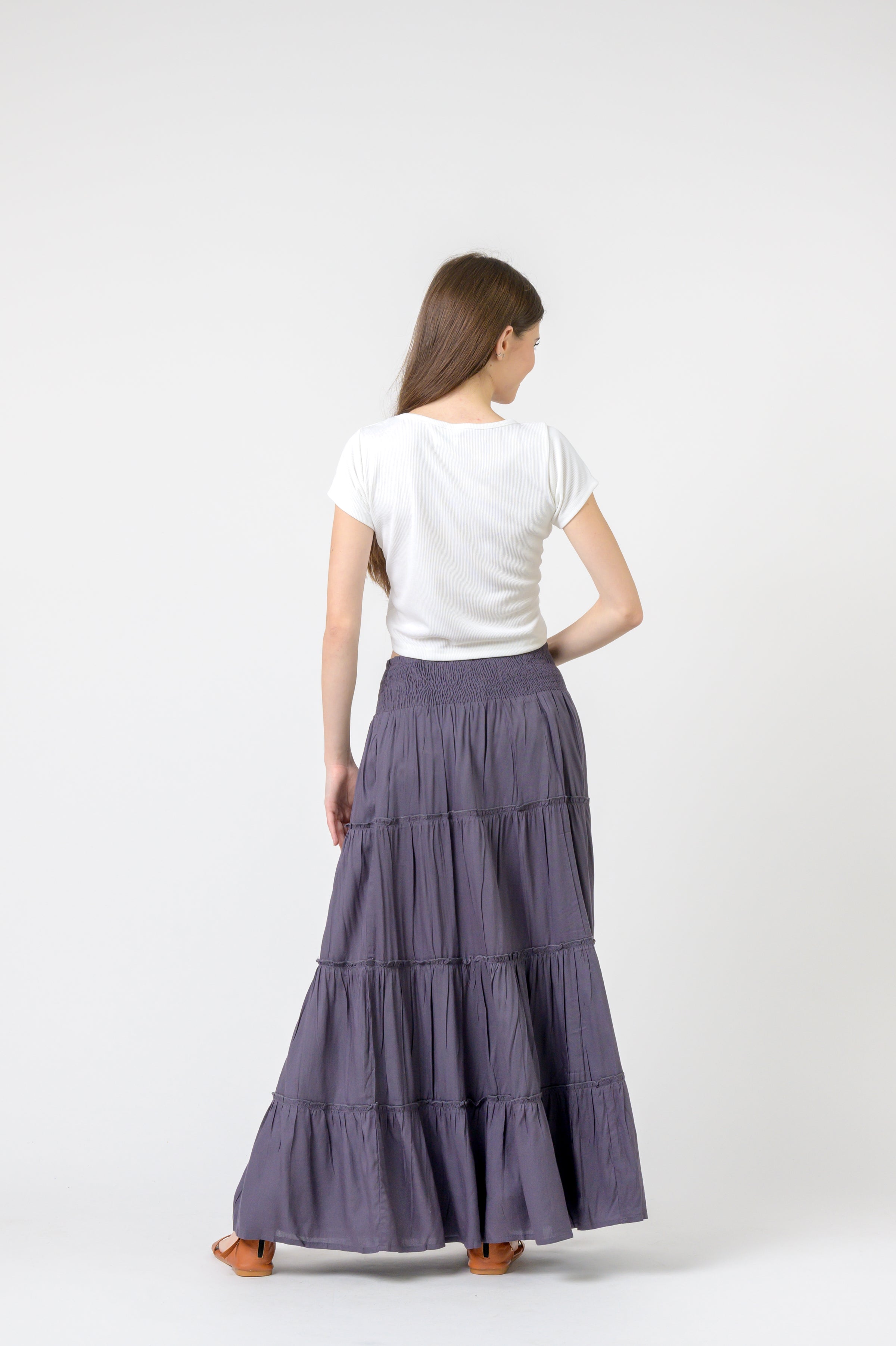 Rhea Plain Block Tiered Skirt