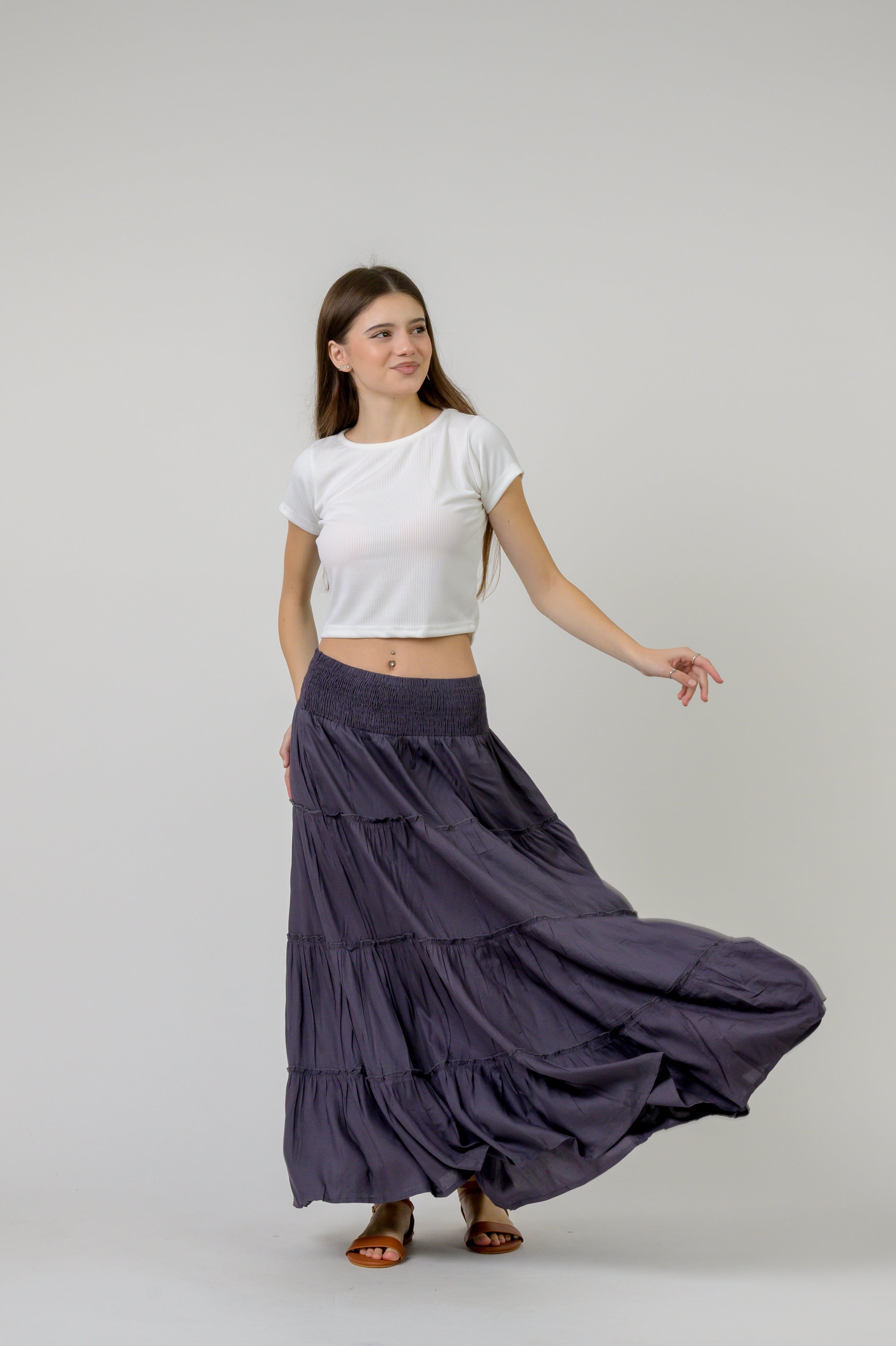 Rhea Plain Block Tiered Skirt