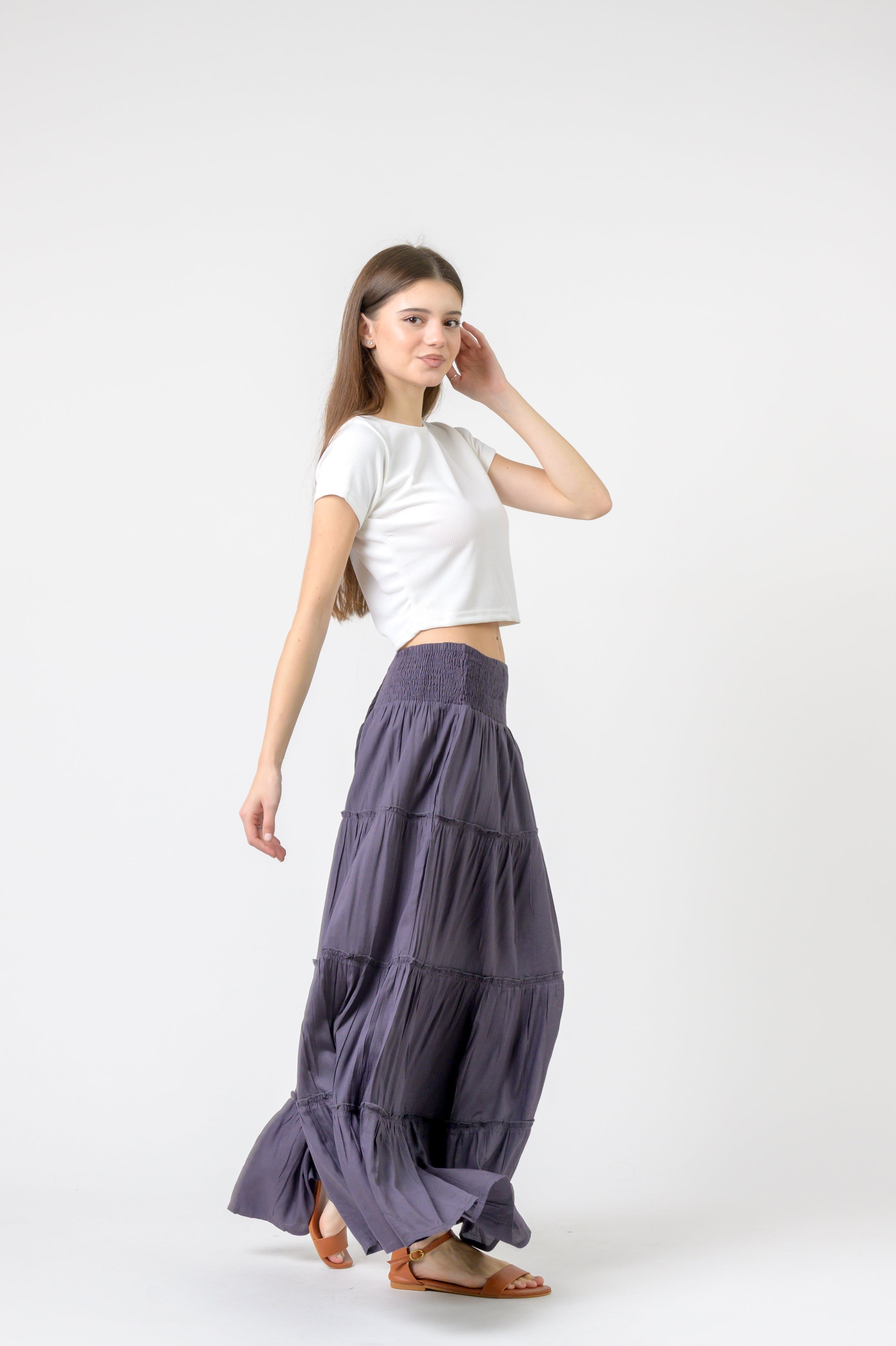Rhea Plain Block Tiered Skirt