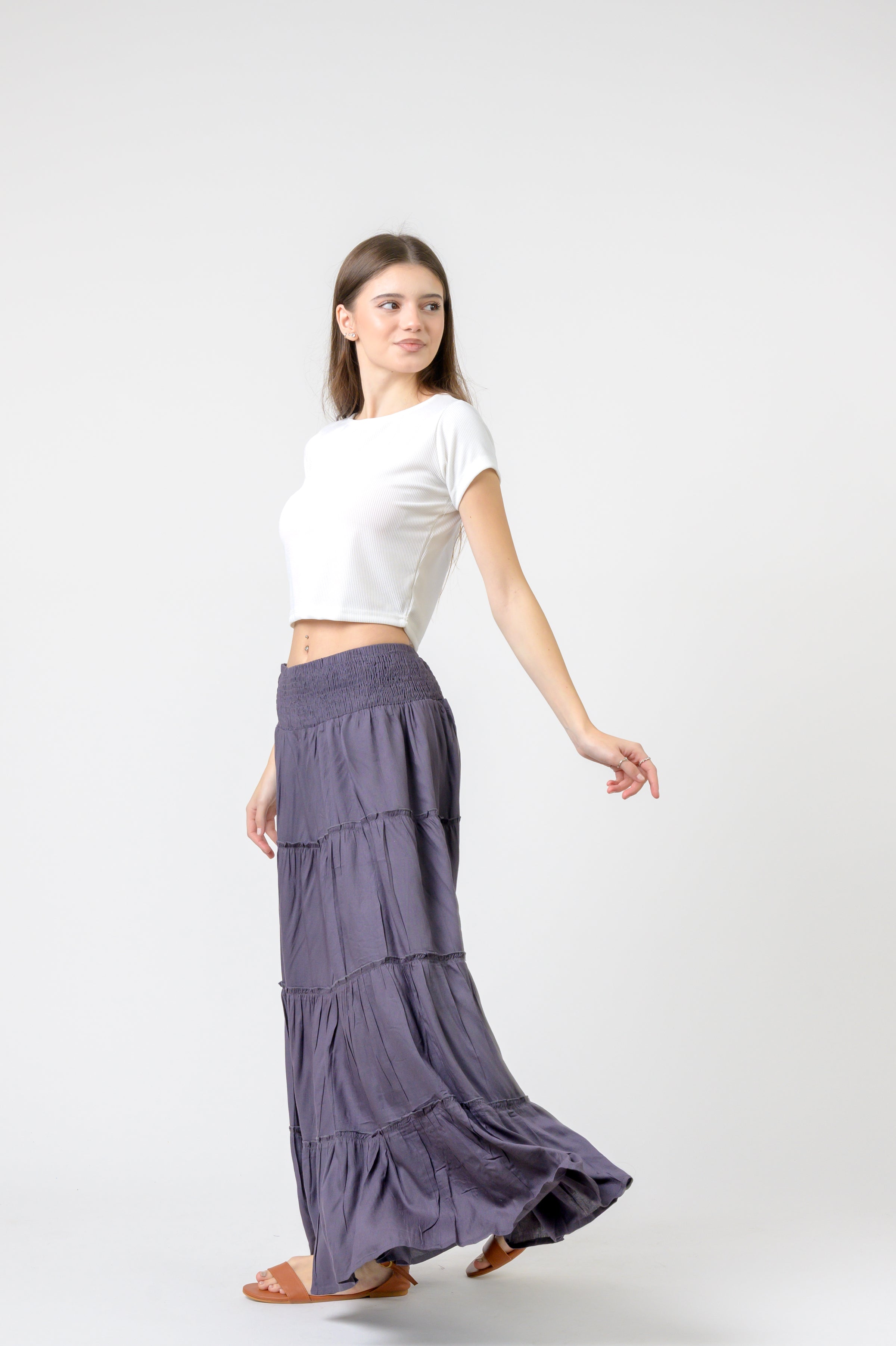 Rhea Plain Block Tiered Skirt