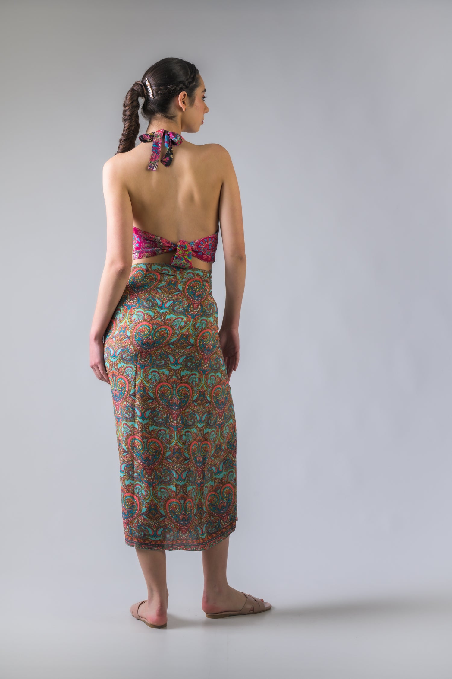 Rhea Flowers Print Long Wrap Skirt Green / One Size