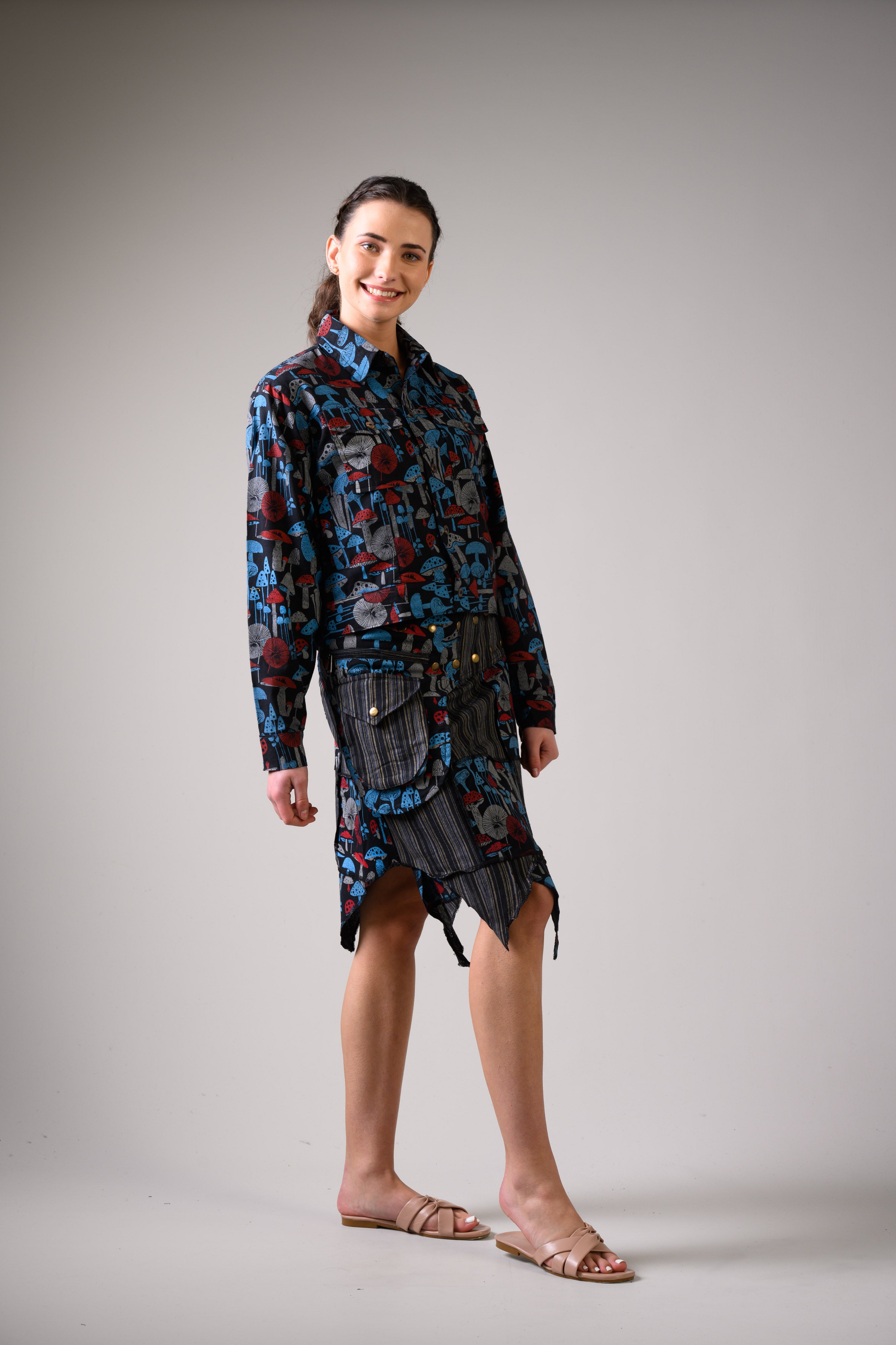 Rhea Stripe and Mushroom Patch Skirt