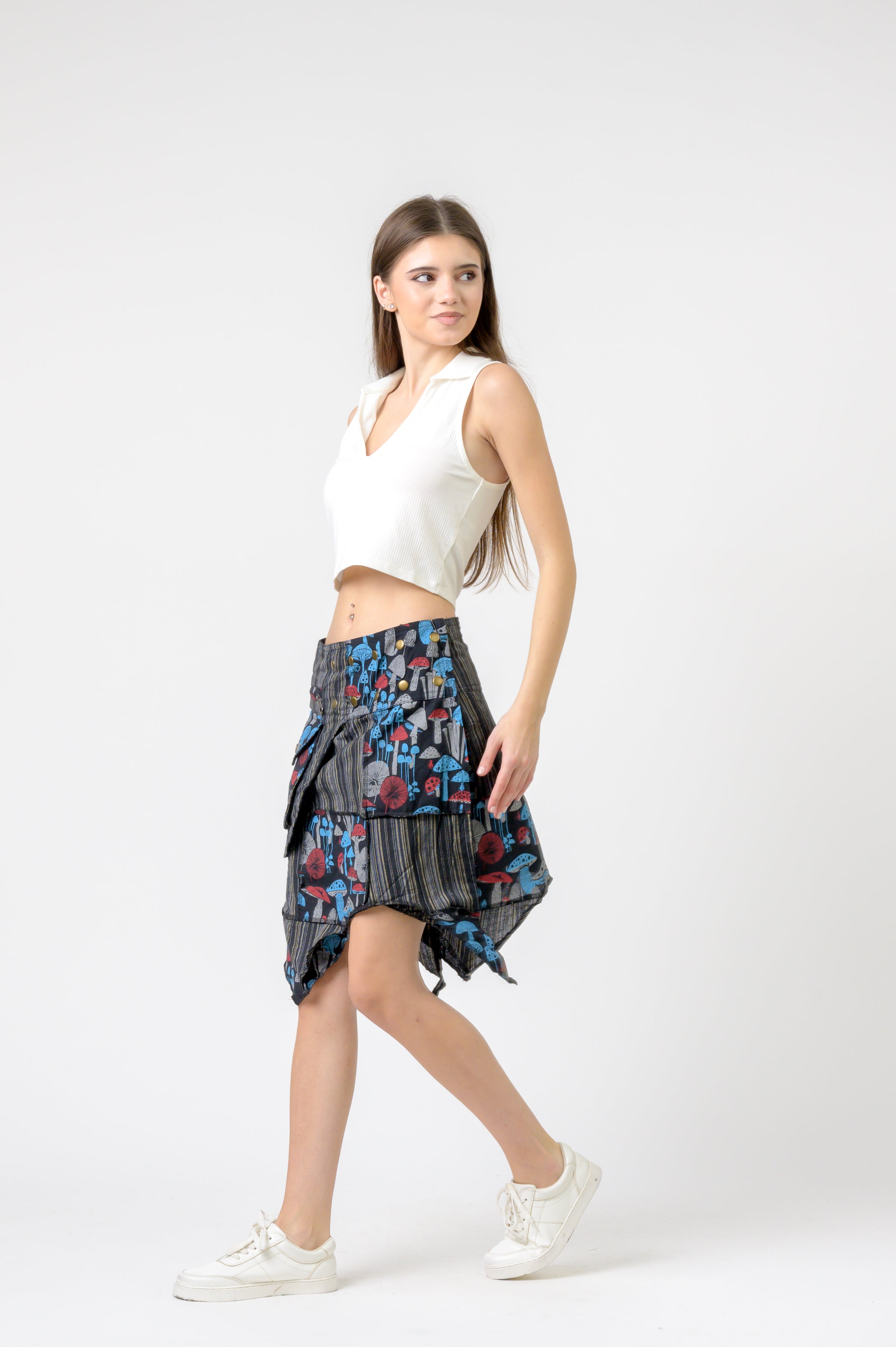 Rhea Stripe and Mushroom Patch Skirt
