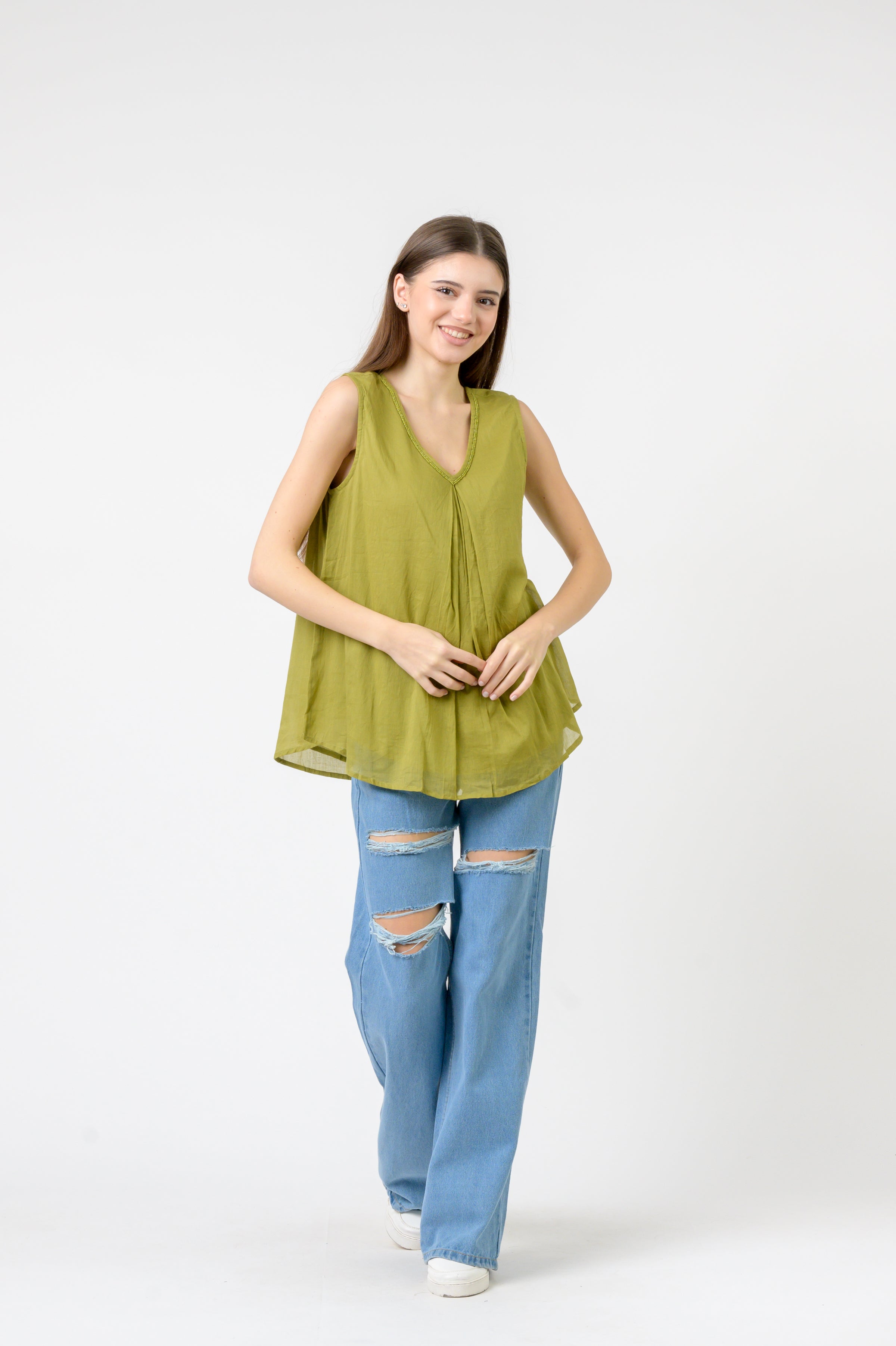 Rhea Solid Sleeveless Top