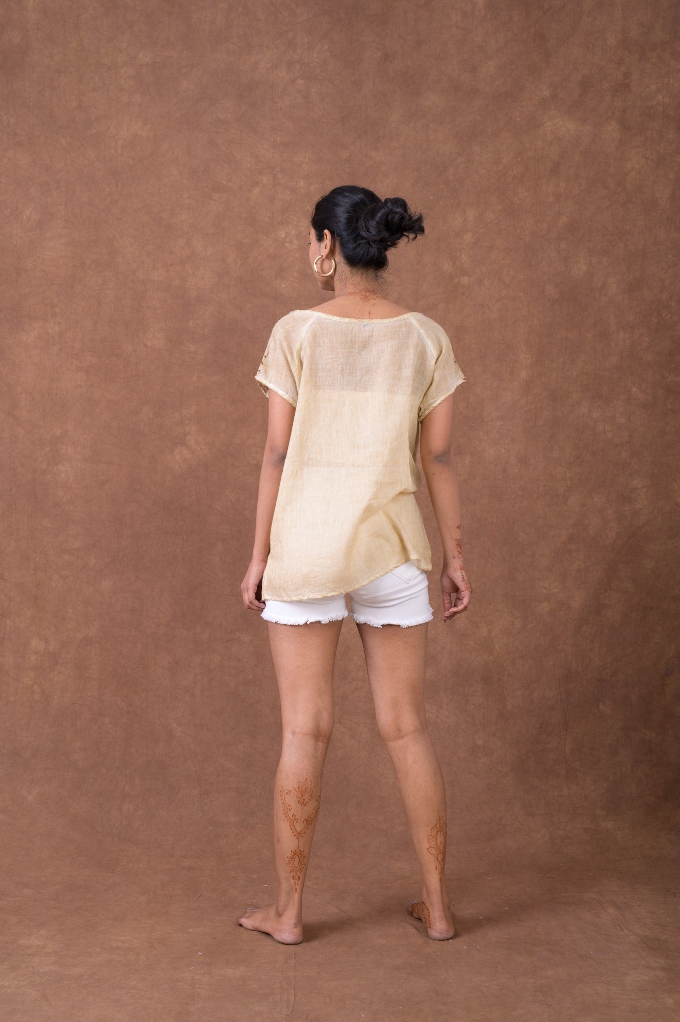 Rhea Short Sleeve Print Top Beige / L/X