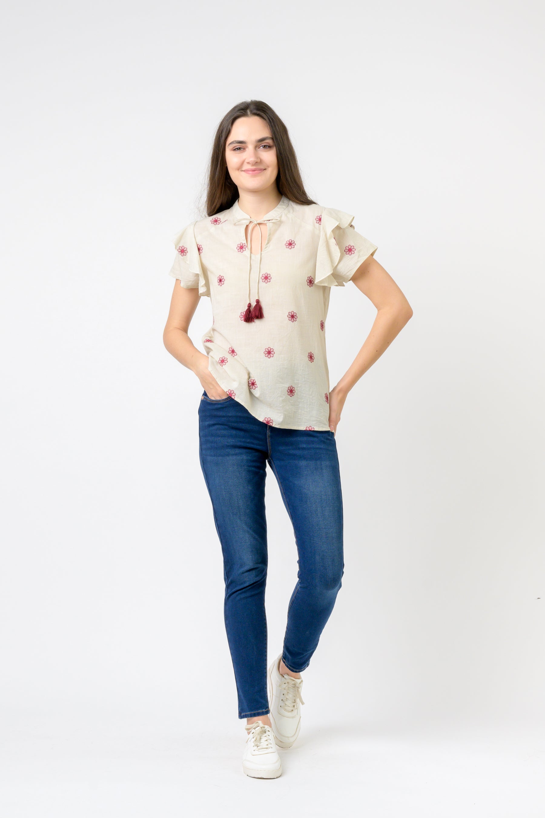 Rhea Flower Spot Short Sleeve Top