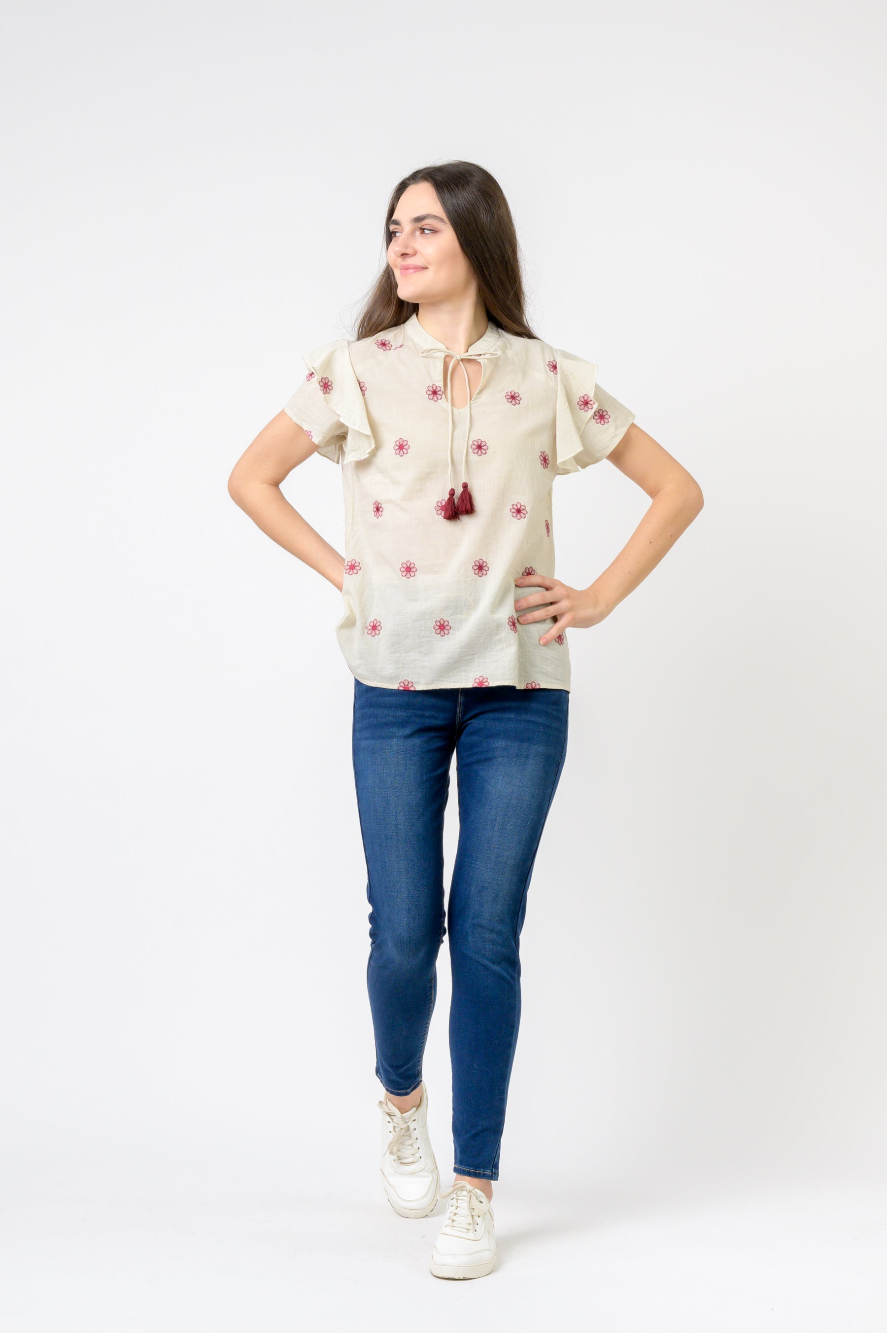 Rhea Flower Spot Short Sleeve Top
