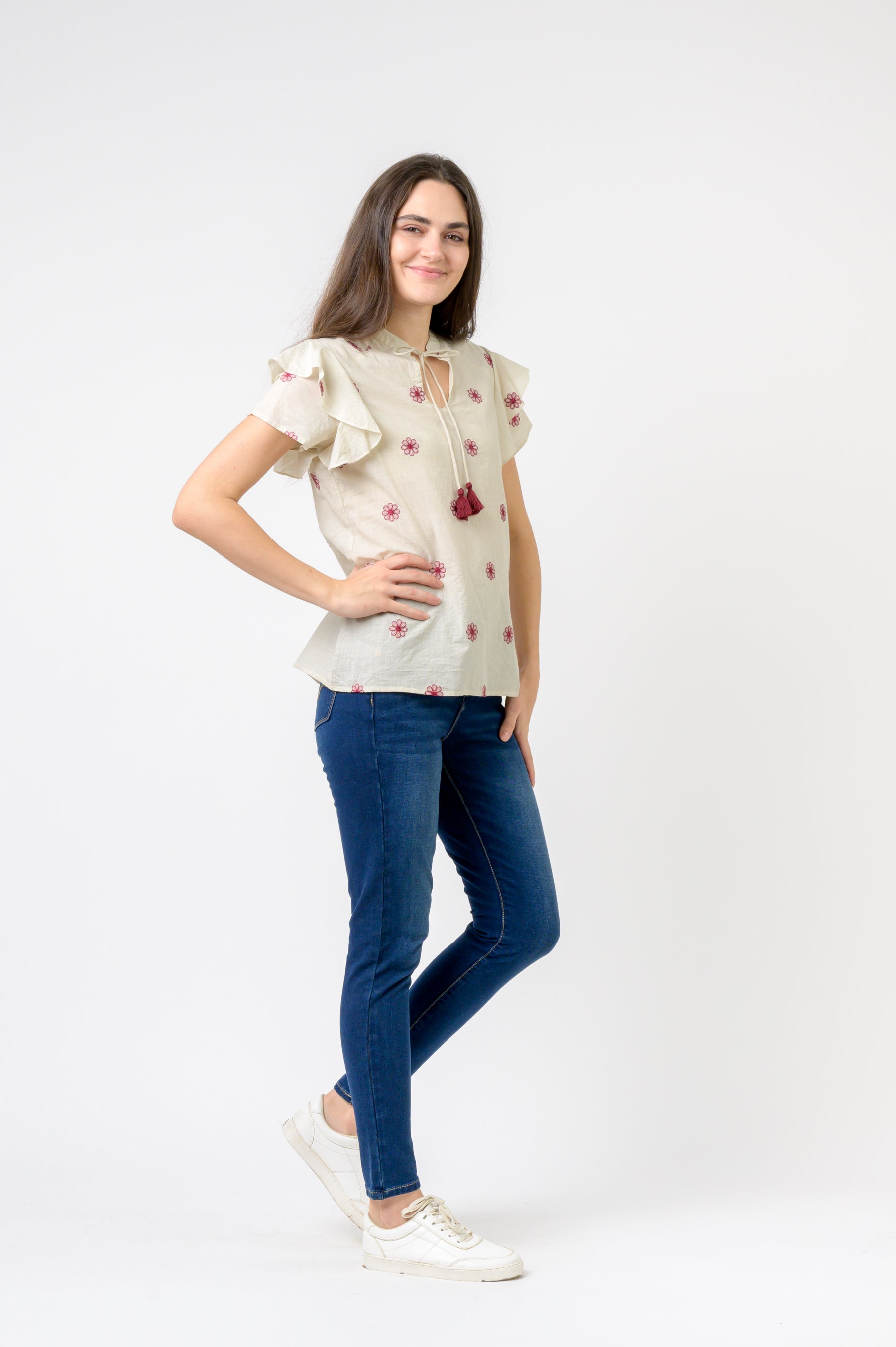 Rhea Flower Spot Short Sleeve Top