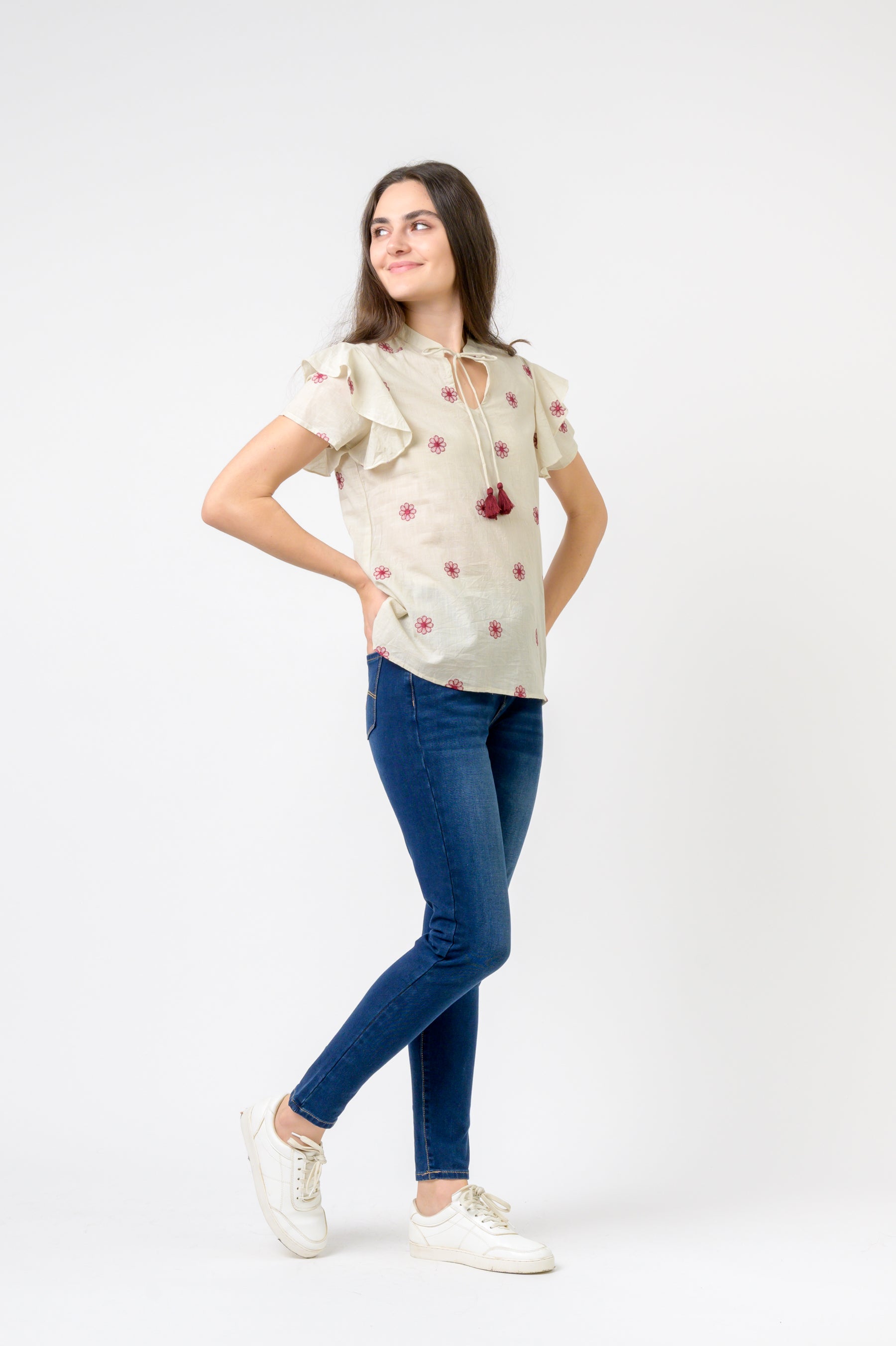 Rhea Flower Spot Short Sleeve Top