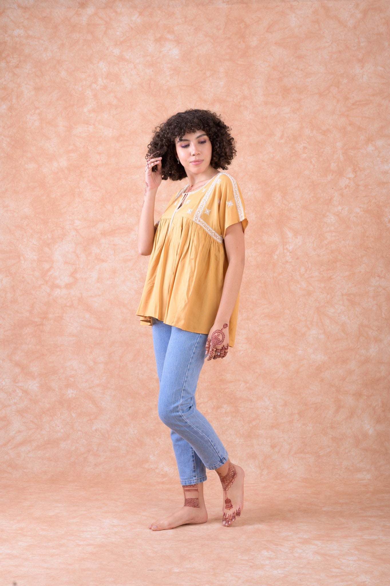 Rhea Deco Short Sleeve Top Blue / Medium