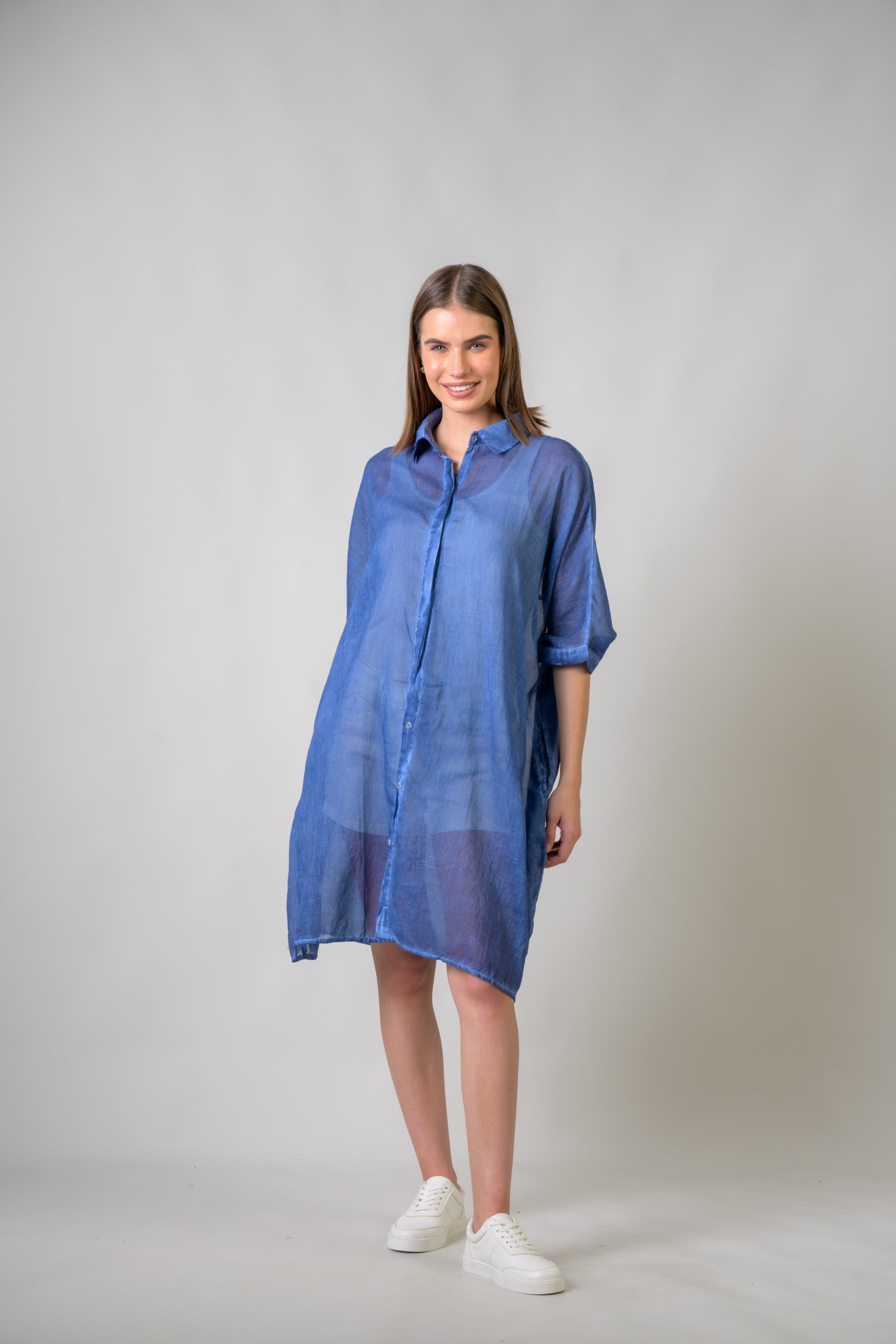 Rhea Plain Cotton Top Blue / One Size