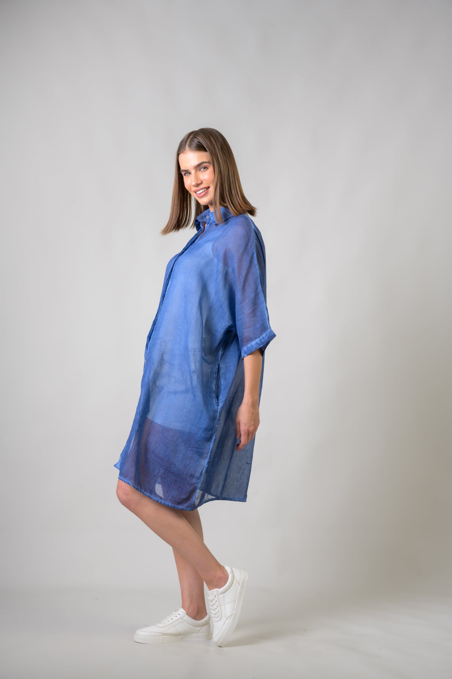Rhea Plain Cotton Top Blue / One Size