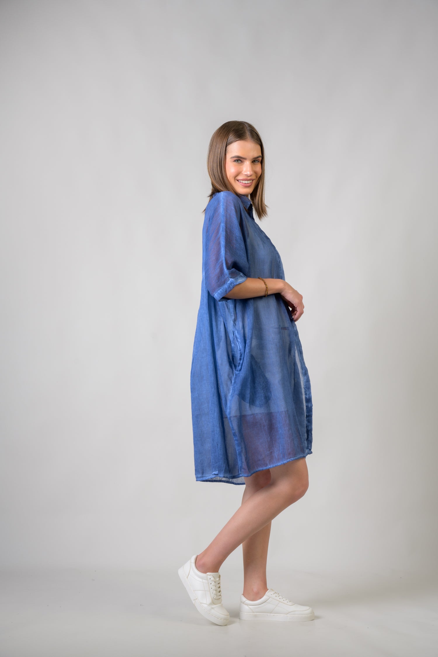 Rhea Plain Cotton Top Blue / One Size