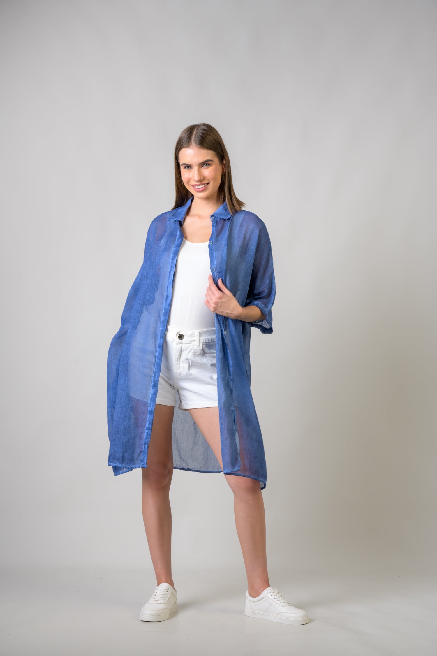 Rhea Plain Cotton Top Blue / One Size