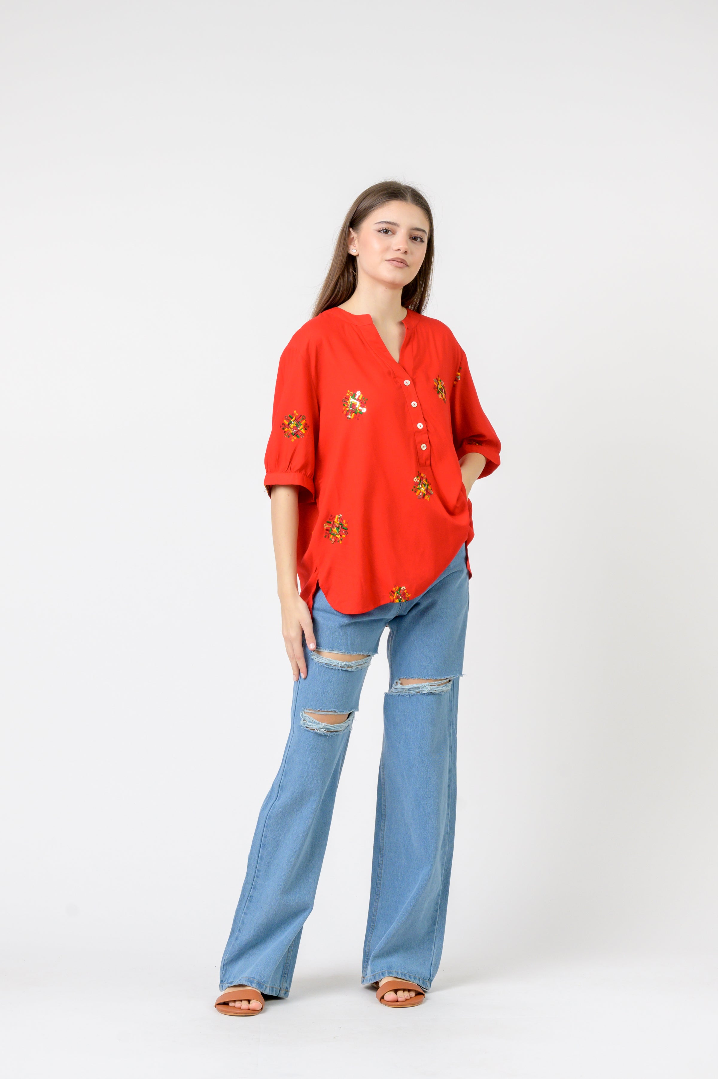 Rhea Embroidered Boa Top
