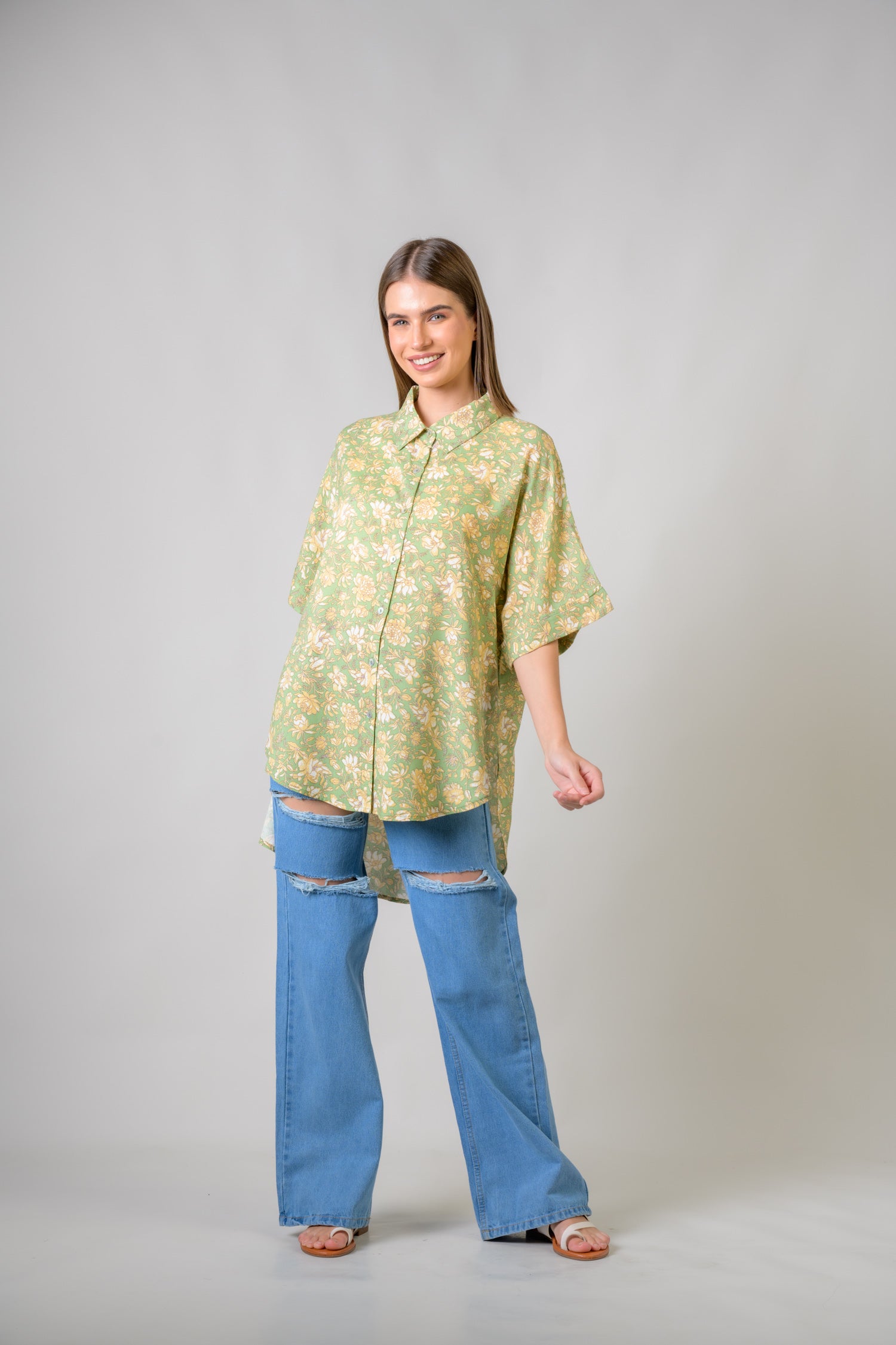 Rhea Mila Flower Shirt Green / S/M