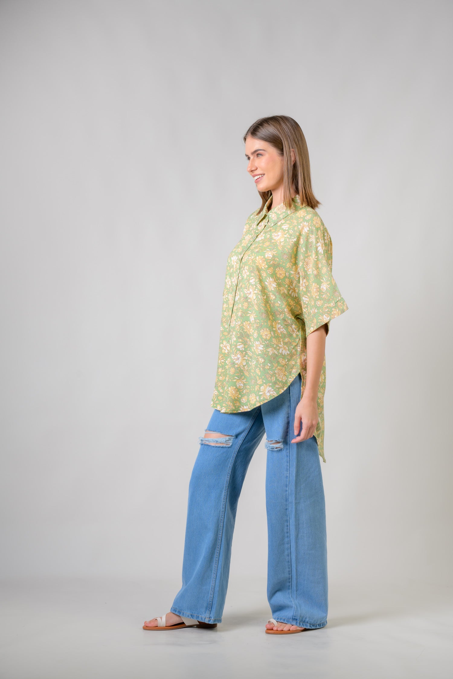 Rhea Mila Flower Shirt Green / S/M