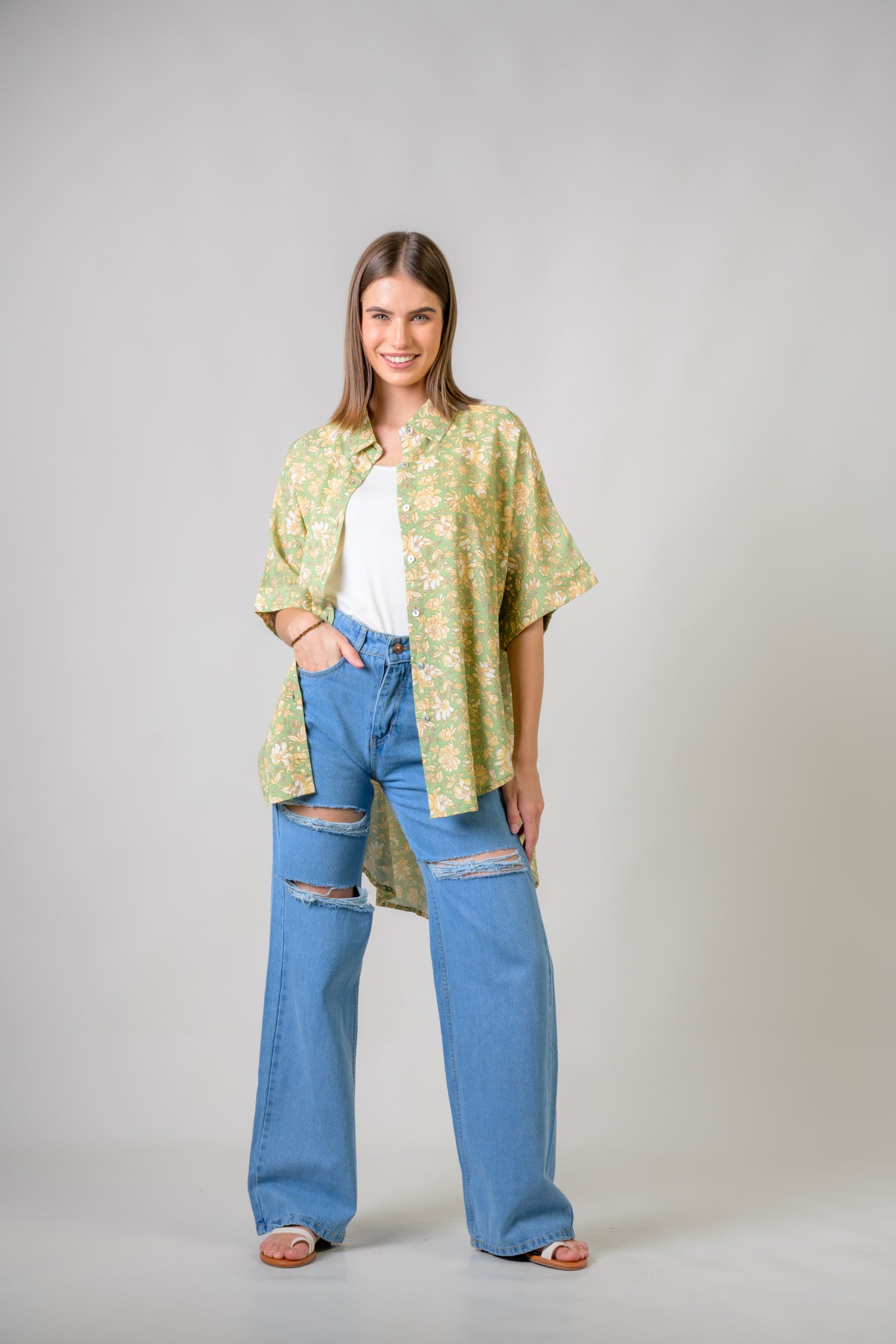 Rhea Mila Flower Shirt Green / L/X