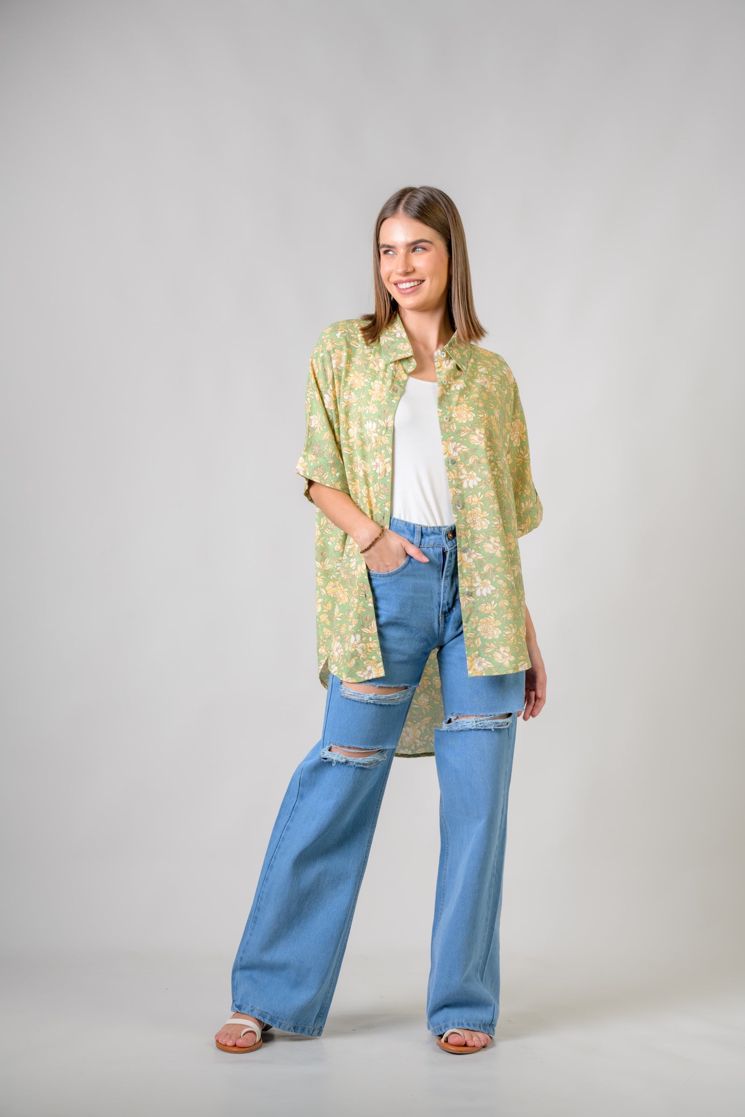 Rhea Mila Flower Shirt Green / L/X