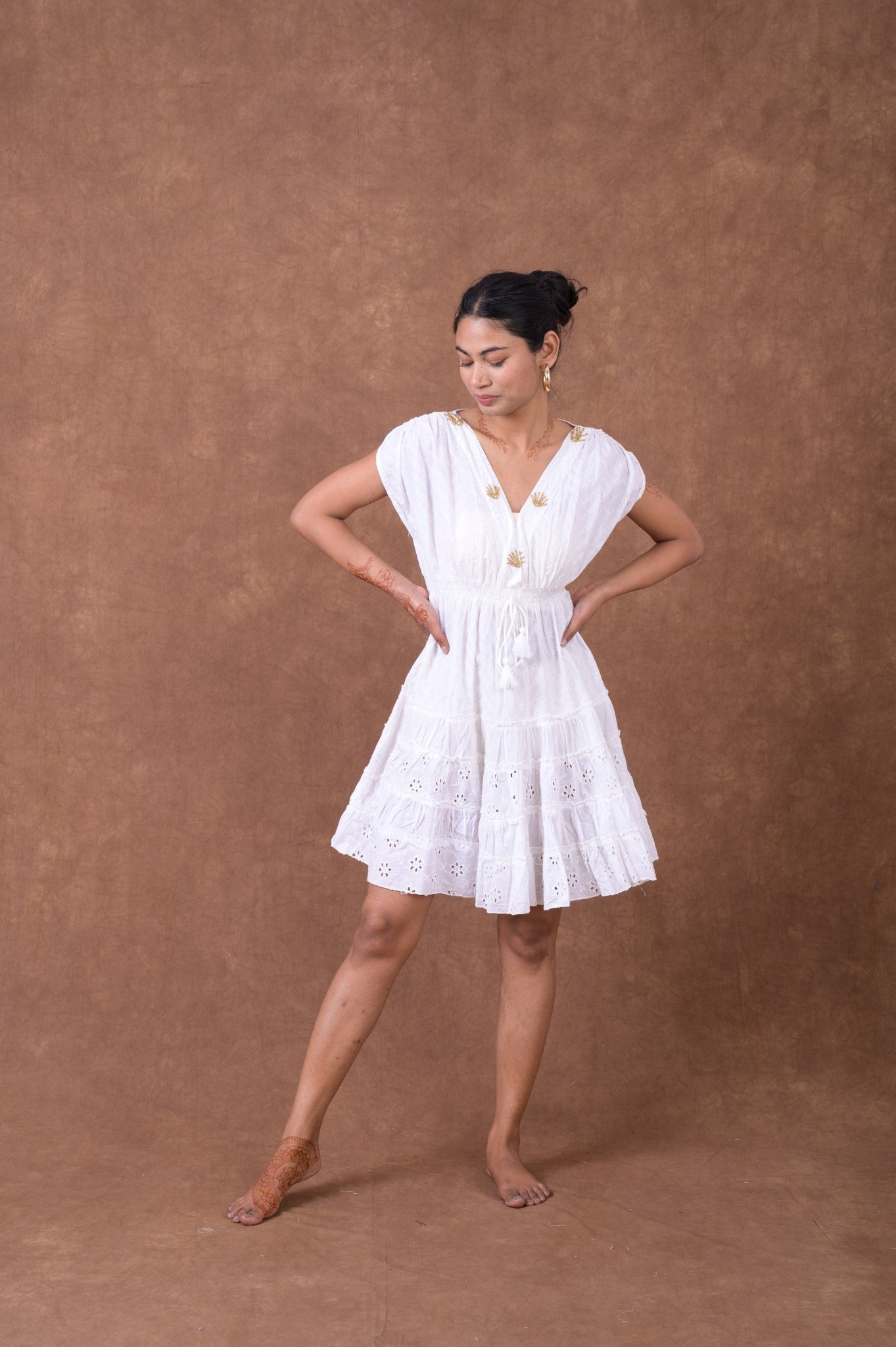 Rhea Schiffly V-Neck Dress