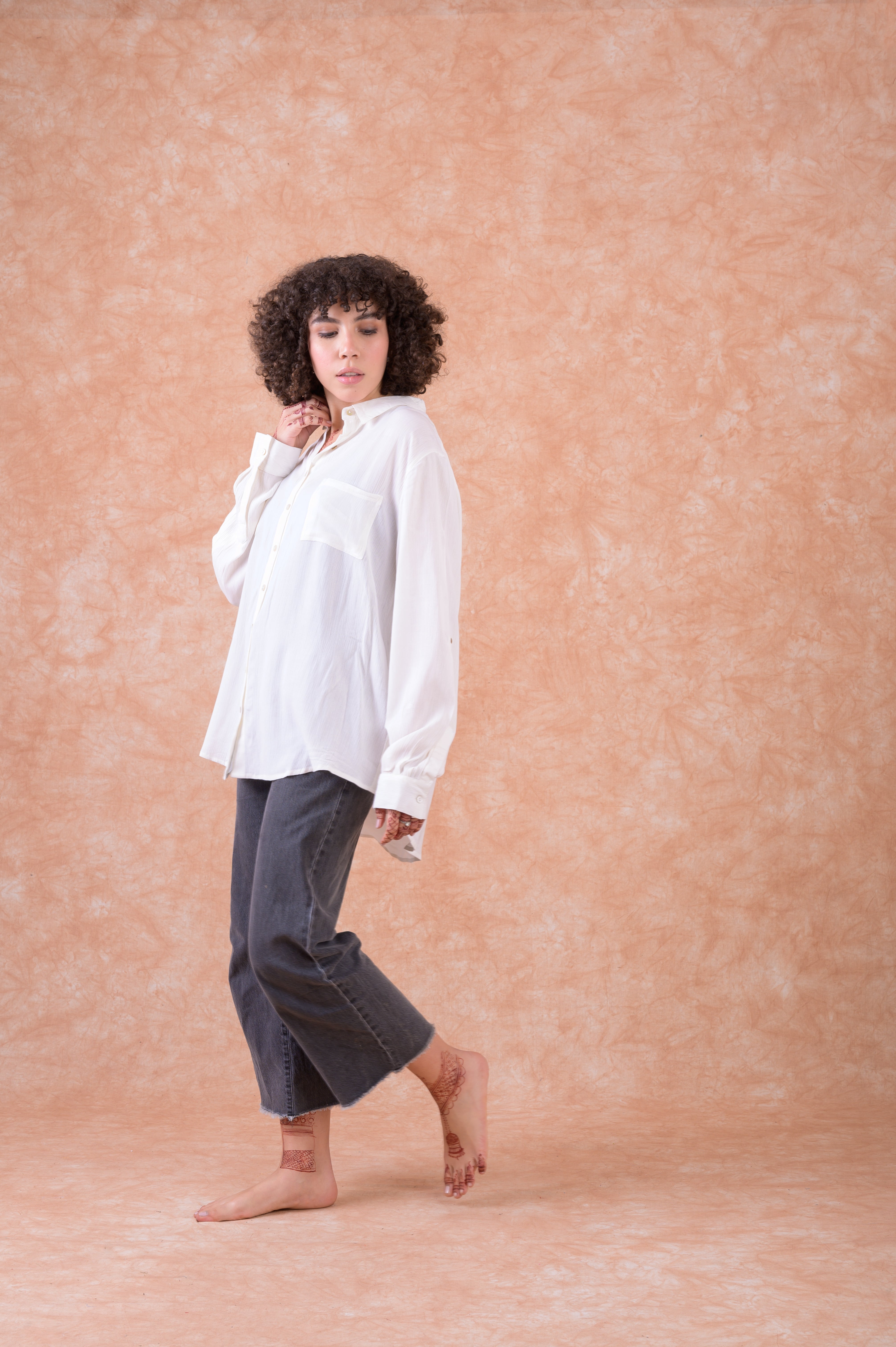 Rhea Nehru Collar Button Down Shirt White / L/X