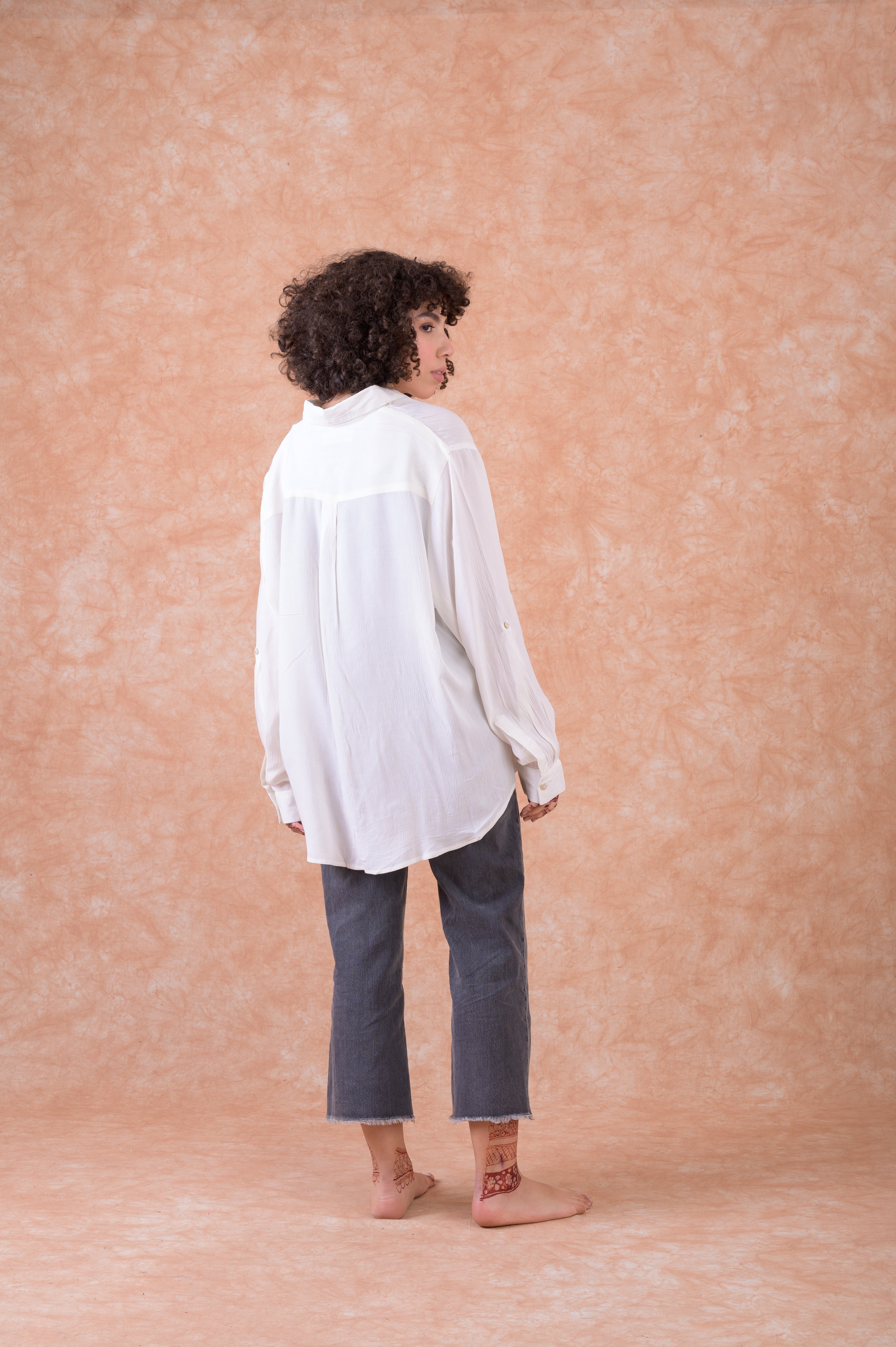 Rhea Nehru Collar Button Down Shirt White / L/X