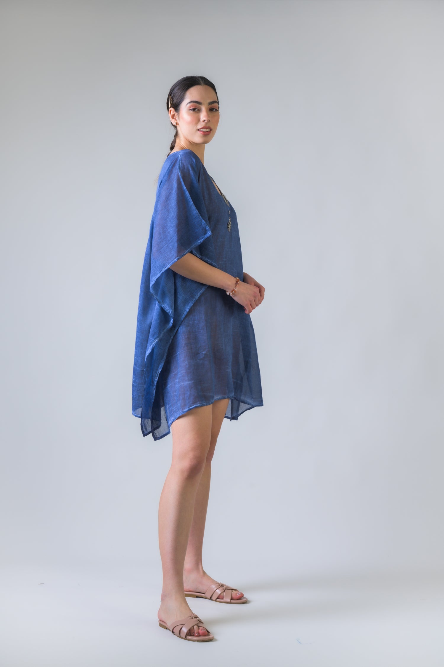 Rhea Bead Embroidered Kaftan Top Blue / One Size