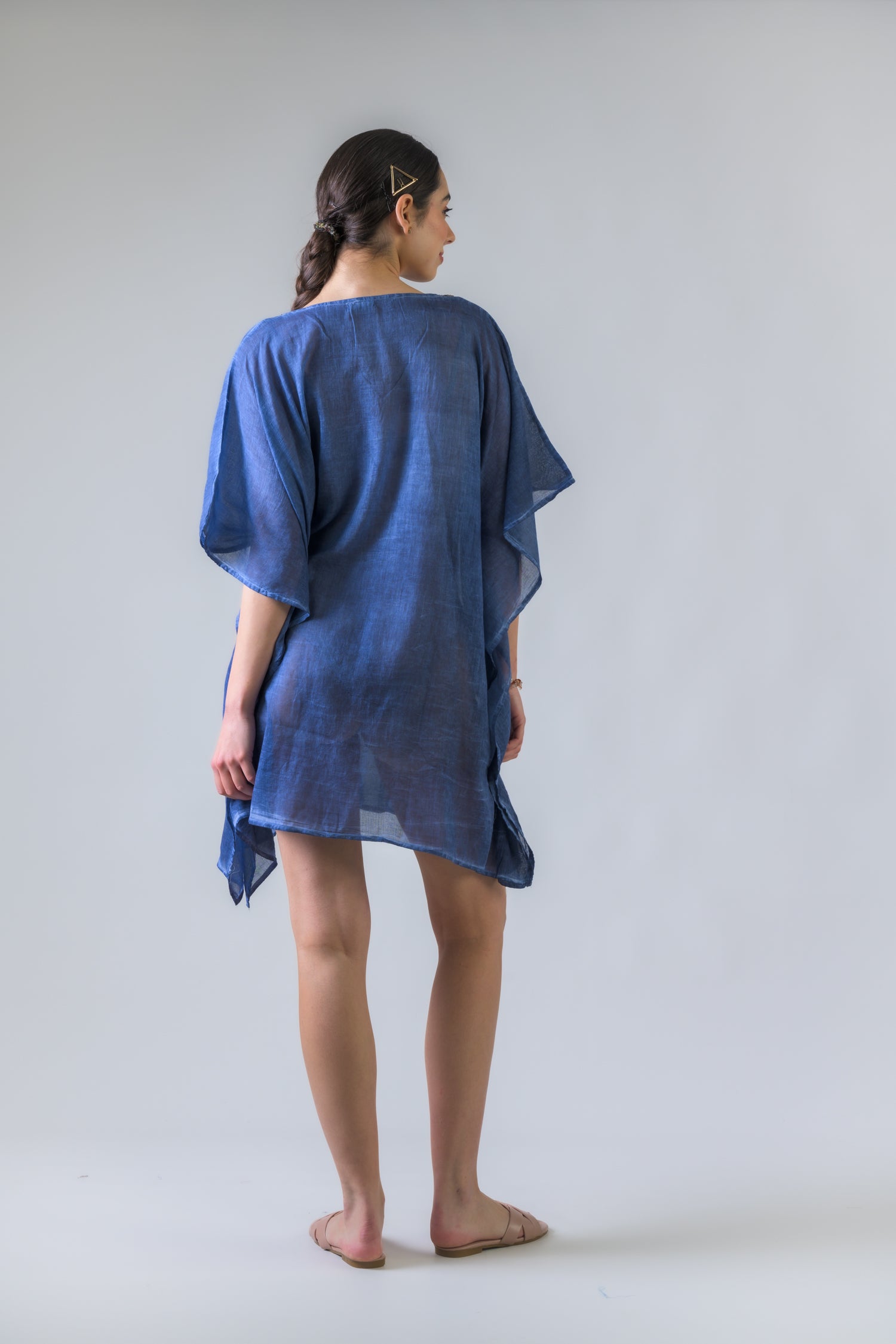 Rhea Bead Embroidered Kaftan Top Blue / One Size