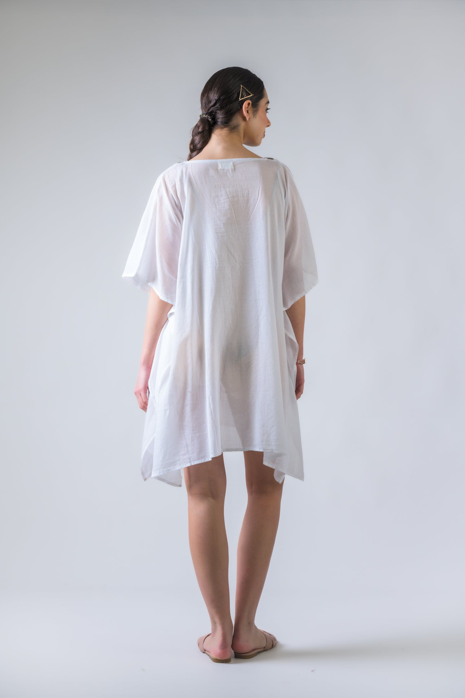 Rhea Bead Embroidered Kaftan Top White / One Size