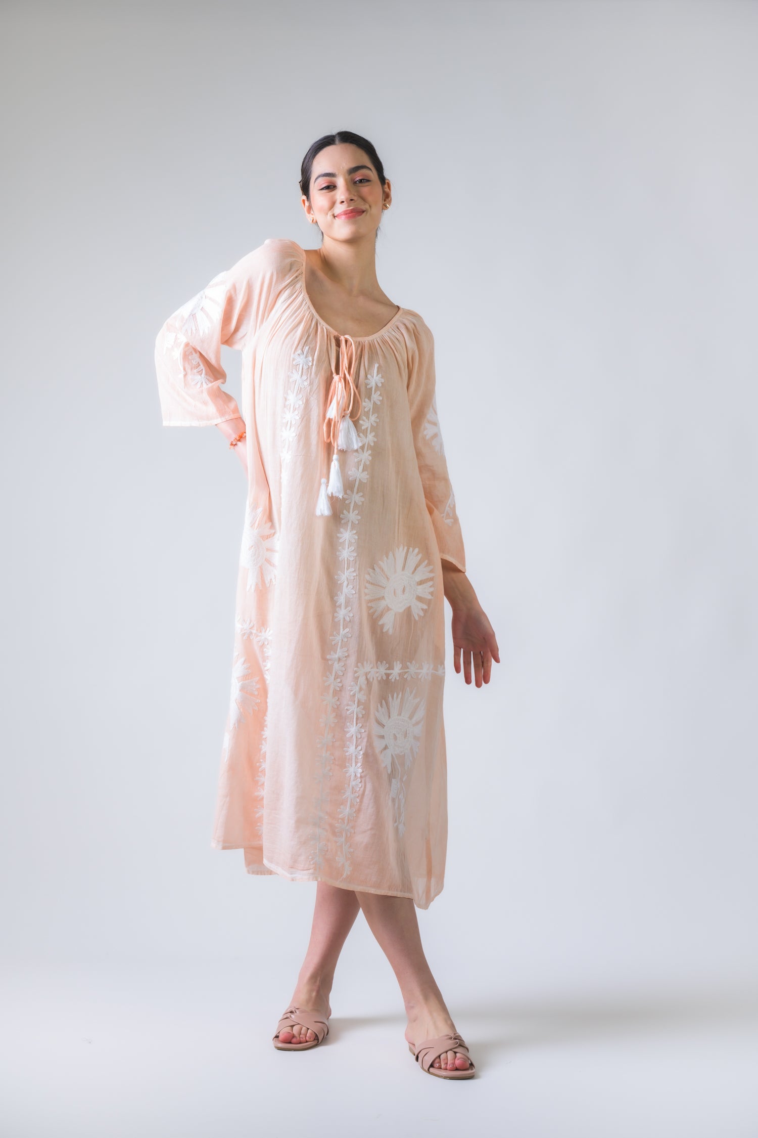 Rhea Hand Embroidered Pigment Dyed Tunic Navy Blue / One Size