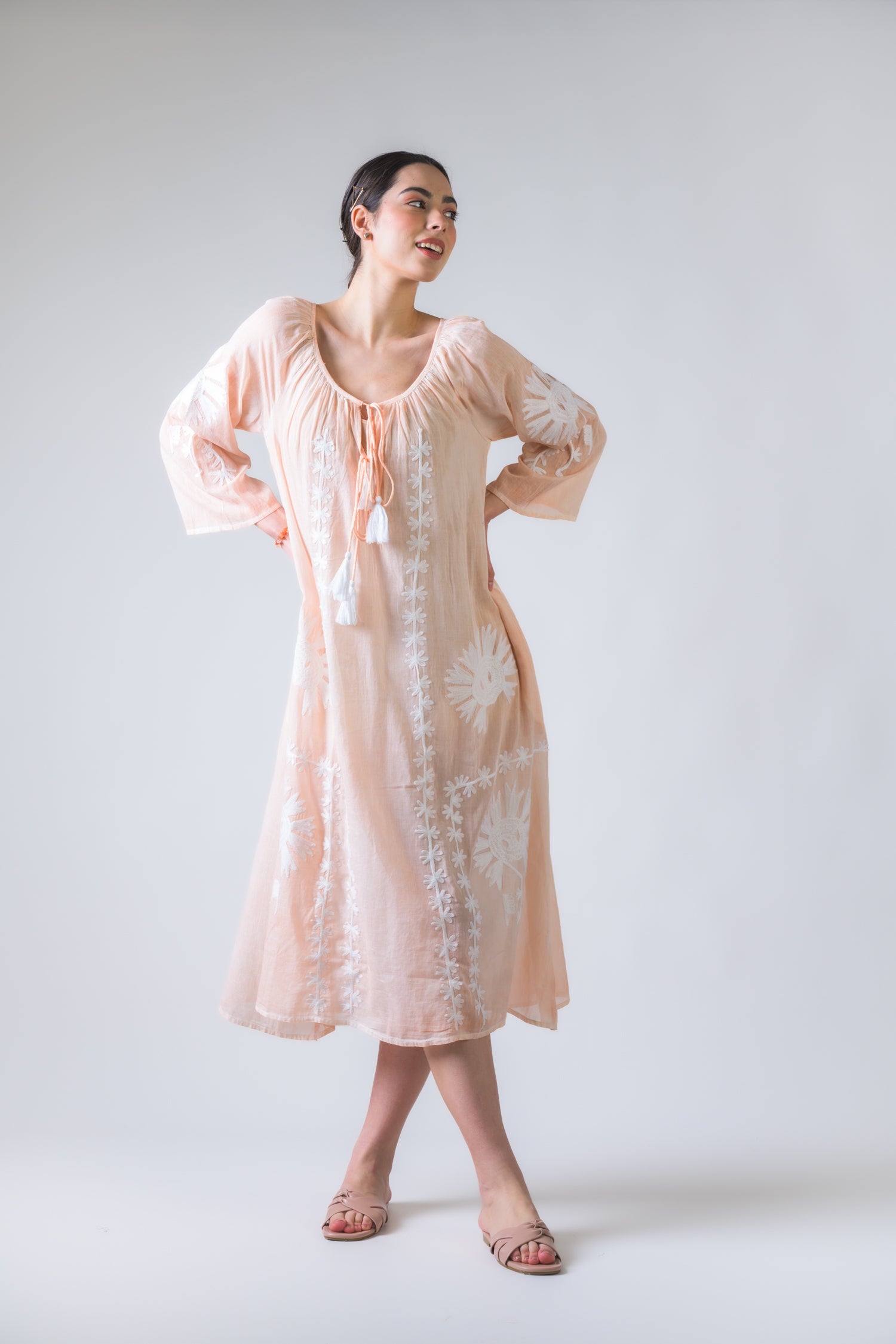 Rhea Hand Embroidered Pigment Dyed Tunic Navy Blue / One Size