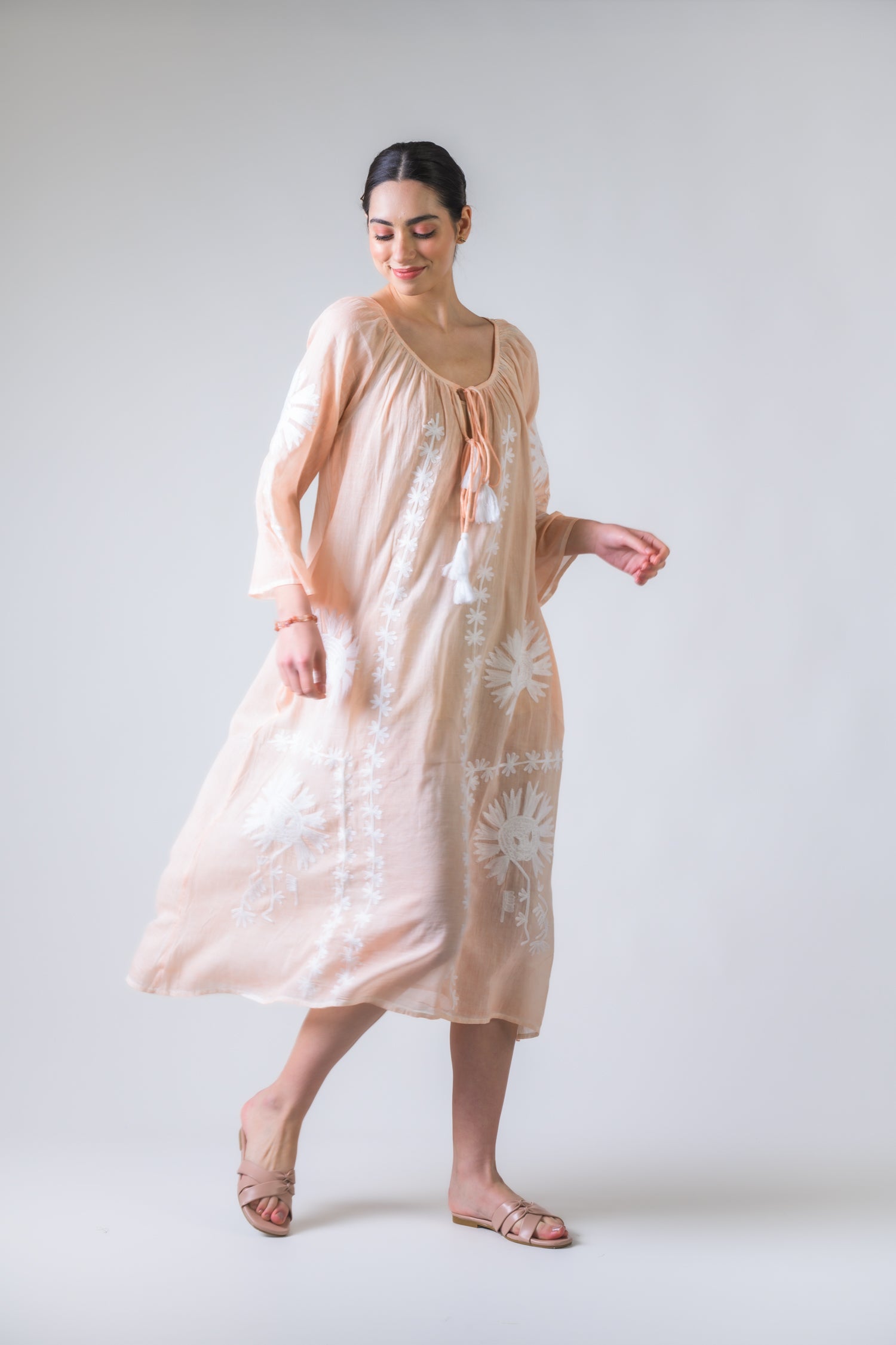 Rhea Hand Embroidered Pigment Dyed Tunic Navy Blue / One Size