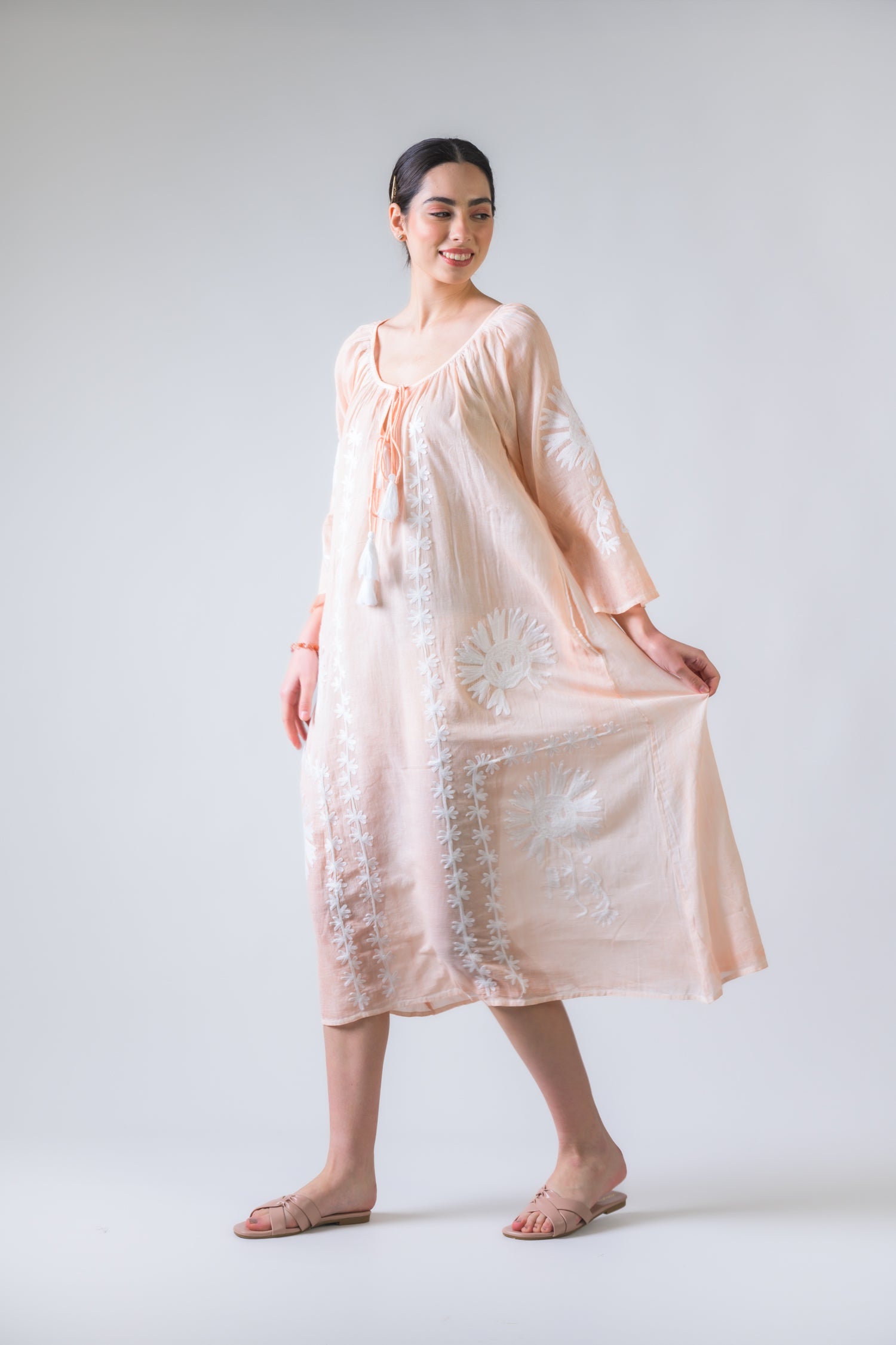 Rhea Hand Embroidered Pigment Dyed Tunic Navy Blue / One Size