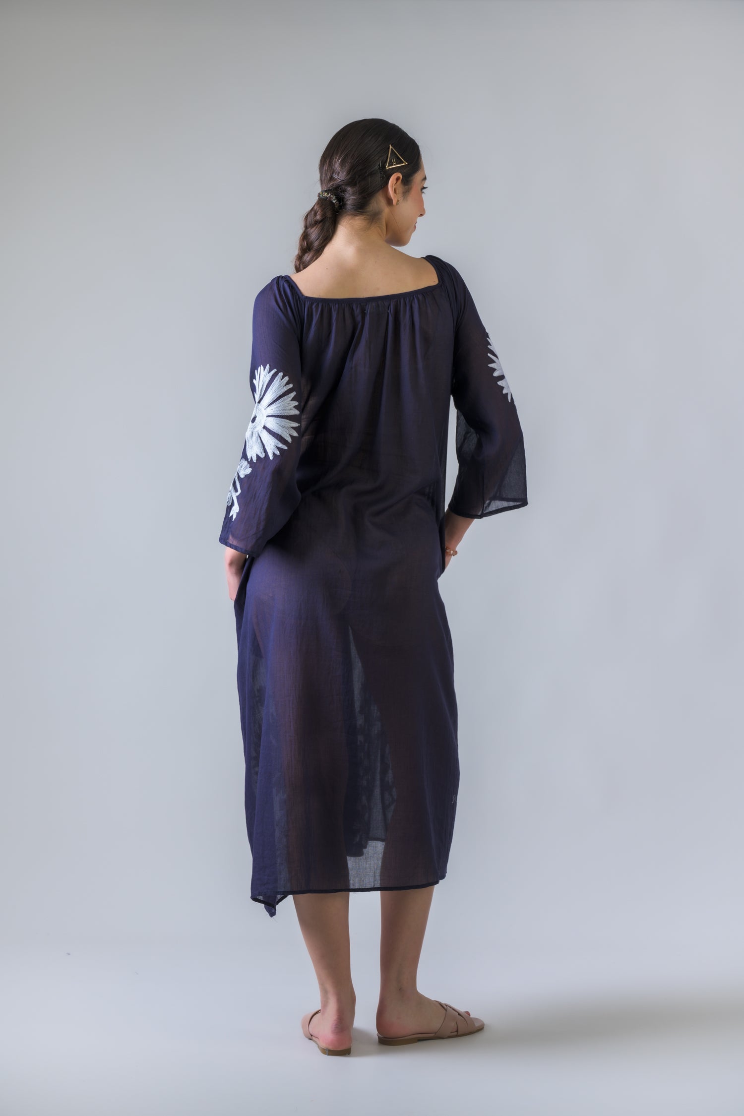 Rhea Hand Embroidered Pigment Dyed Tunic Navy Blue / One Size