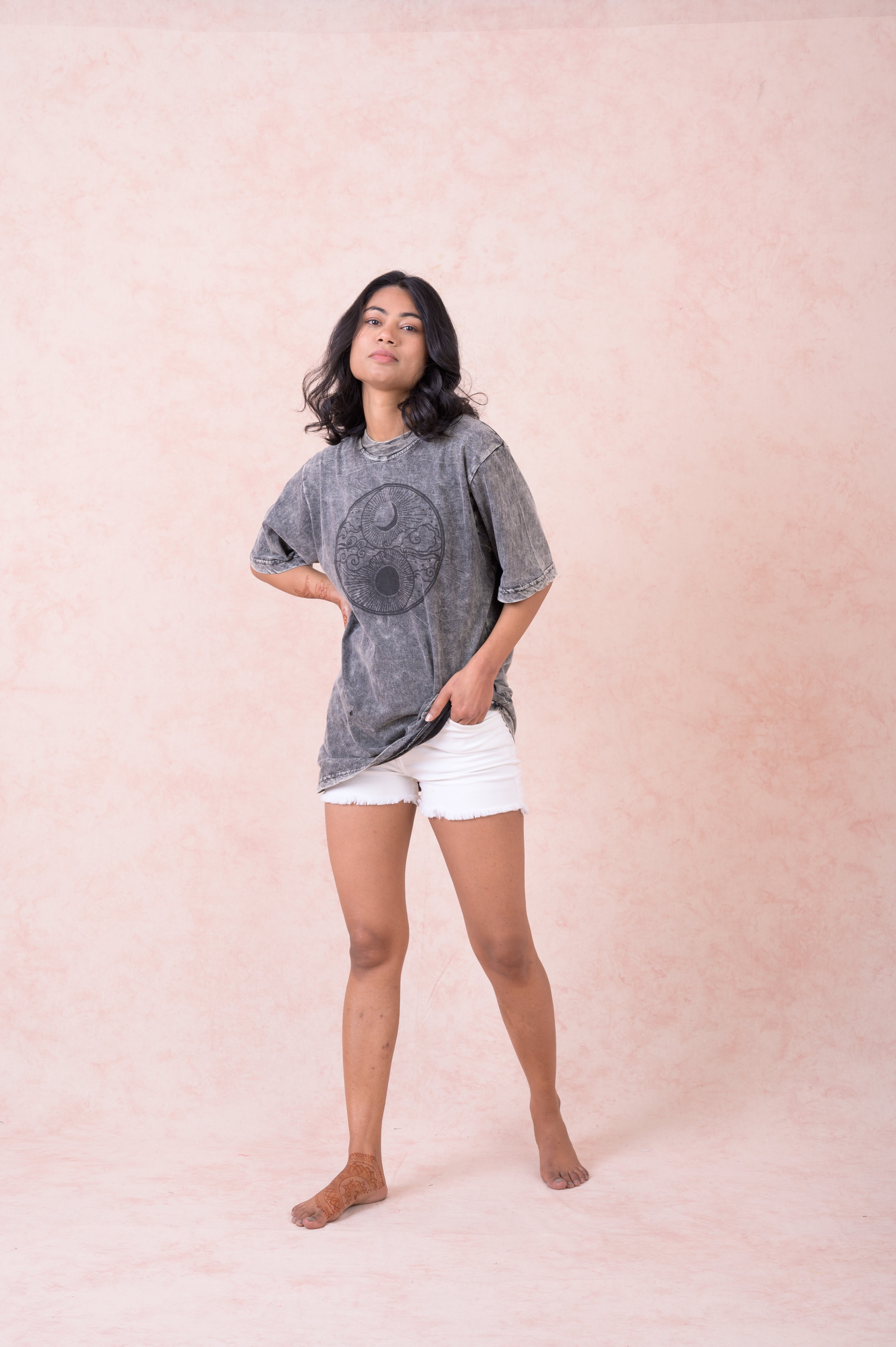 Rhea Sun and Moon Yin Yang T-Shirt Black / Small