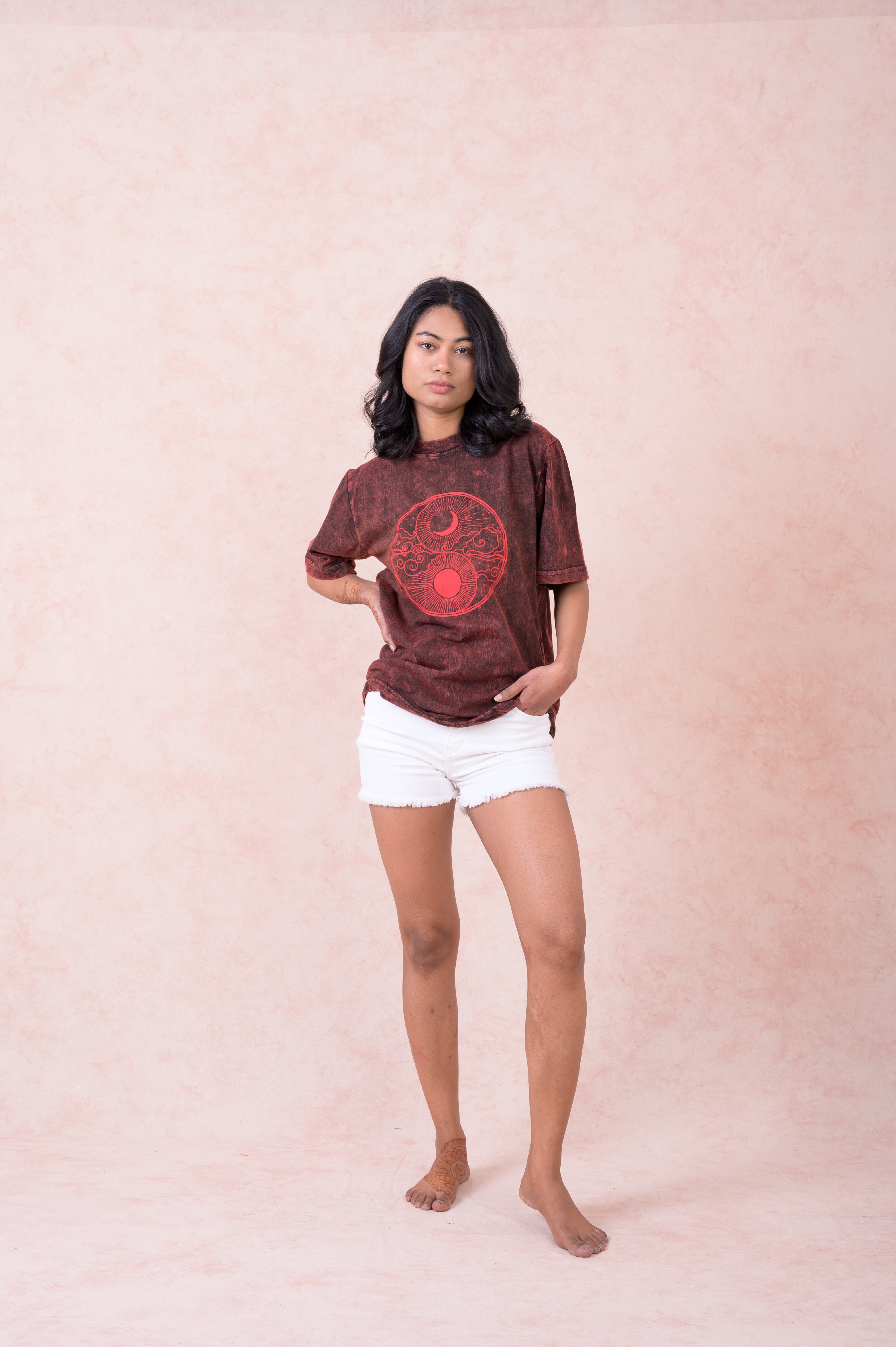 Rhea Sun and Moon Yin Yang T-Shirt Black / Small