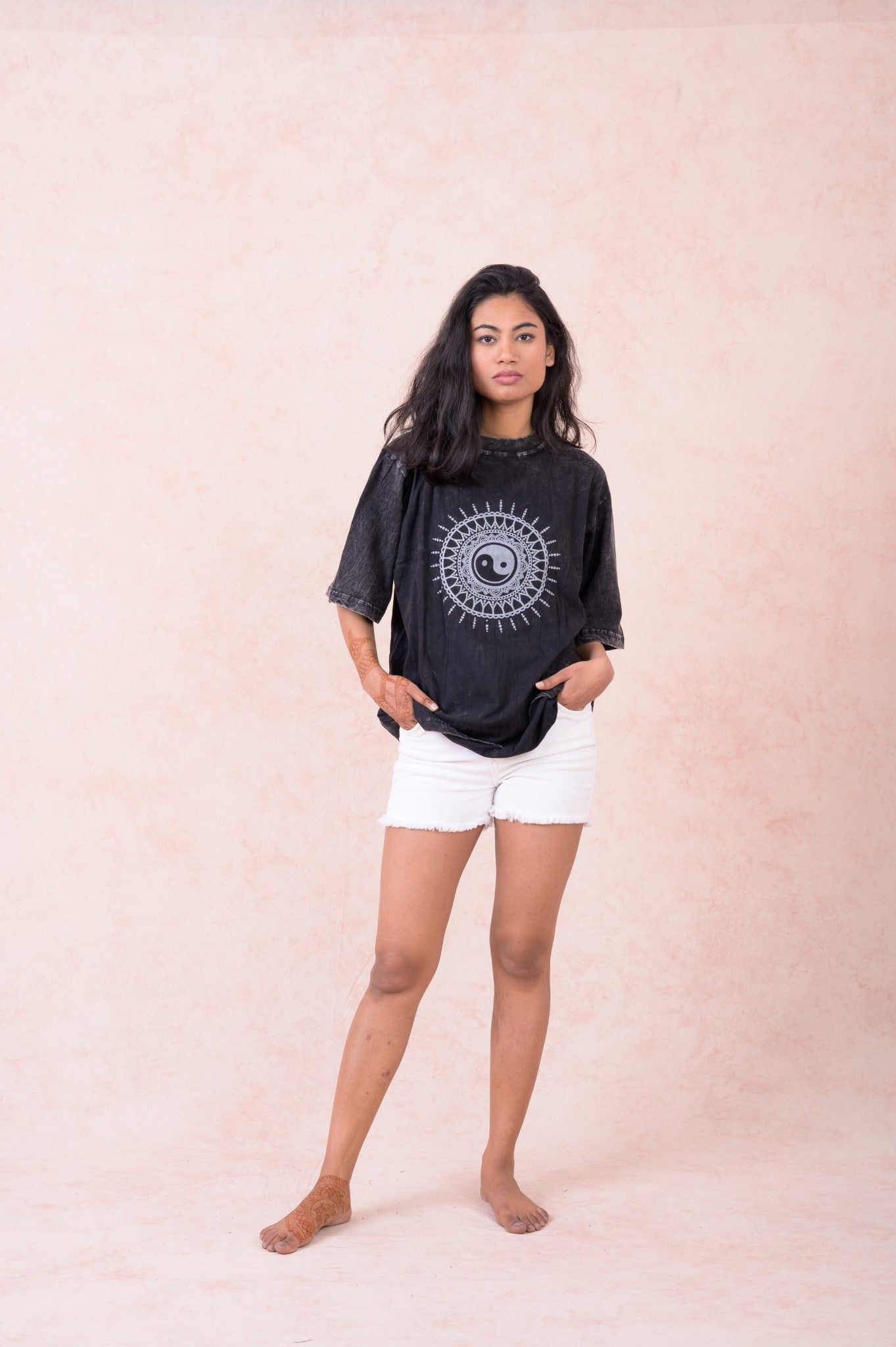 Rhea Yin Yang Mandala T-Shirt Black / Small