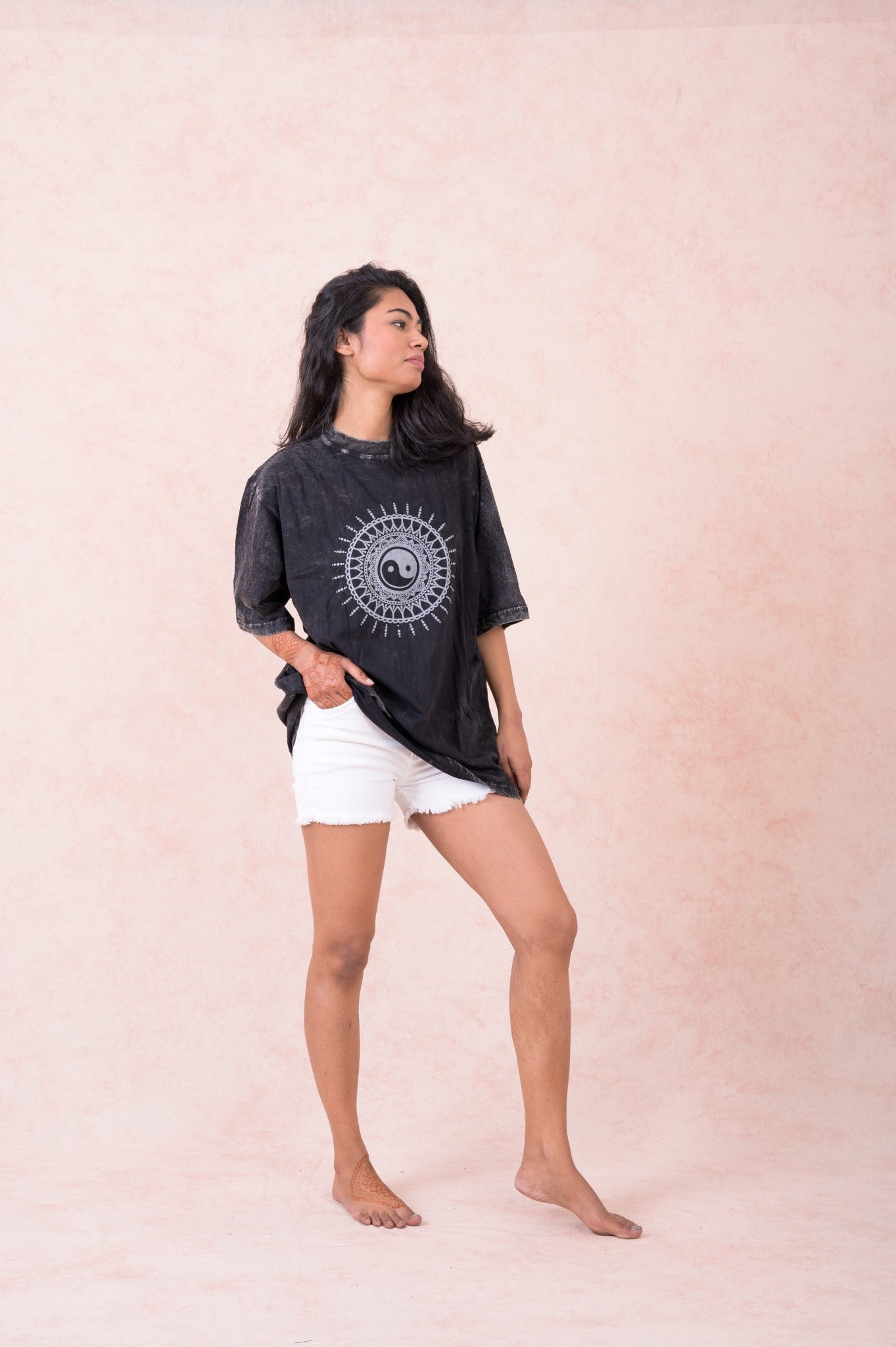 Rhea Yin Yang Mandala T-Shirt Black / Large