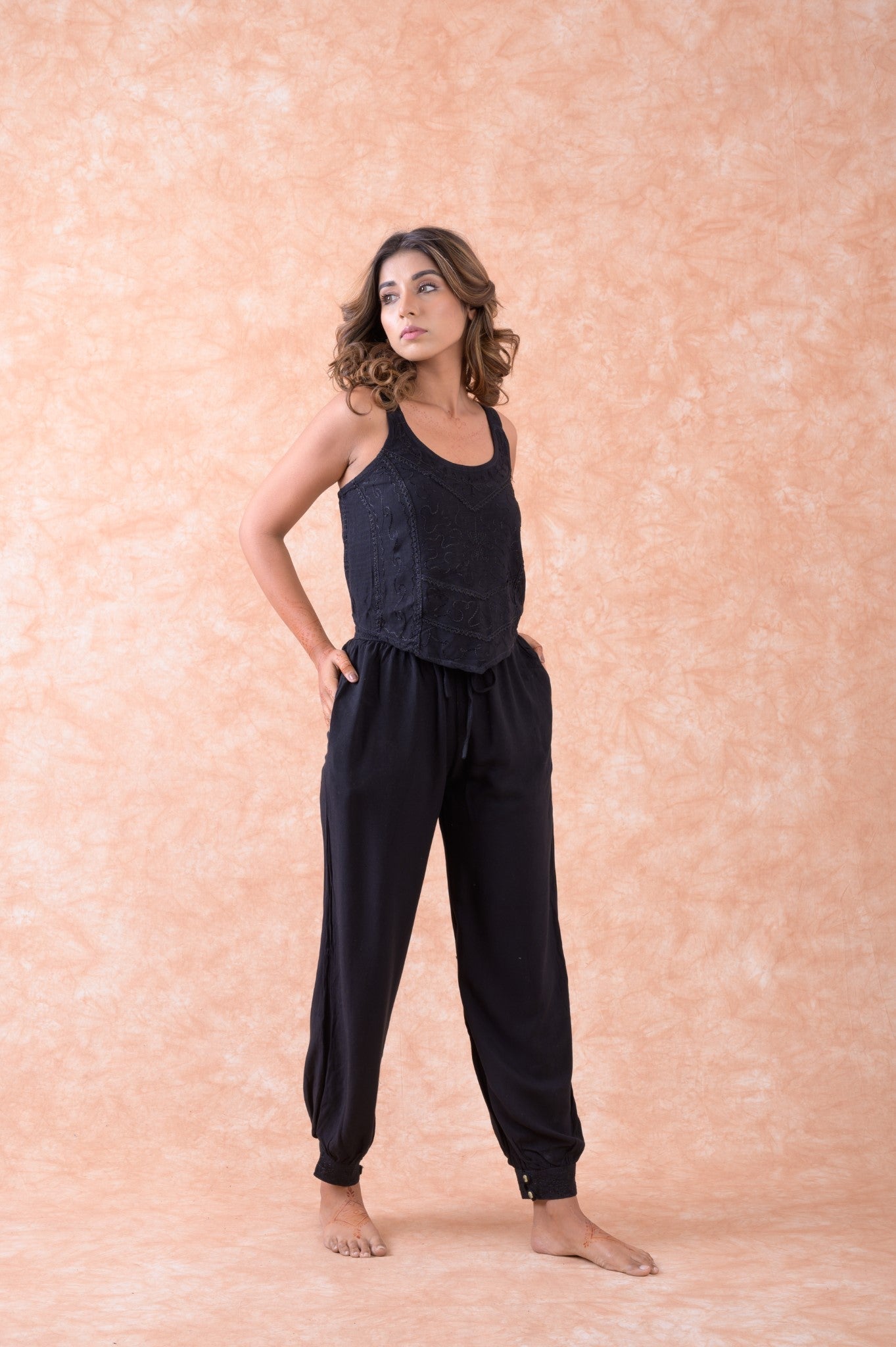 Rhea Embroidered Corset Tank Top Black / One Size